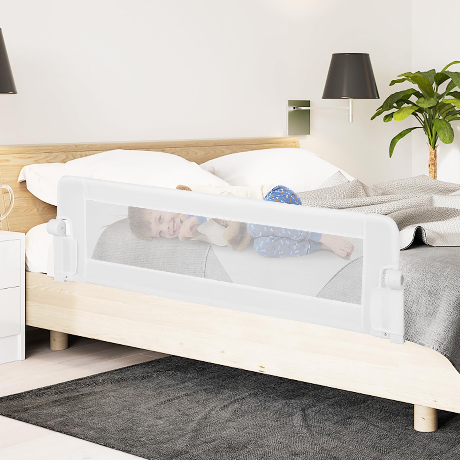 BABY JOY Double Sided Bed Rail Guard - 2 Pack Extra Long Swing Down Convertible Crib Safety Rail for Toddlers | Folding Bed Rail for Twin Full Queen King Mattress (White 60