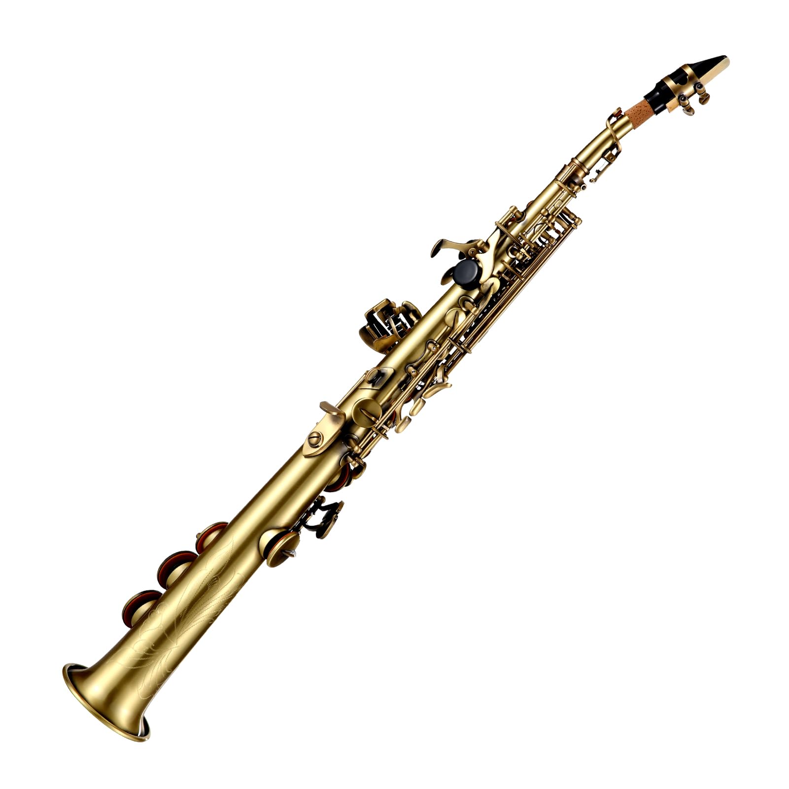 Professional Bb Soprano Saxophone - Straight Brass Woodwind Instrument with Nickel Plating, Carved Pattern, Carrying Case, Mouthpiece & Reed Cleaning Kit | Perfect for Jazz Bands, School Performances & Solo Practice