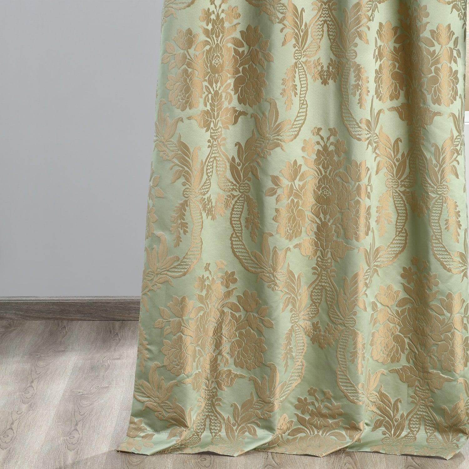 Magdelena Jade & Gold Damask Faux Silk Jacquard Blackout Curtains for Bedroom - Elegant Window Treatment for Living Room, Nursery & Home Decor
