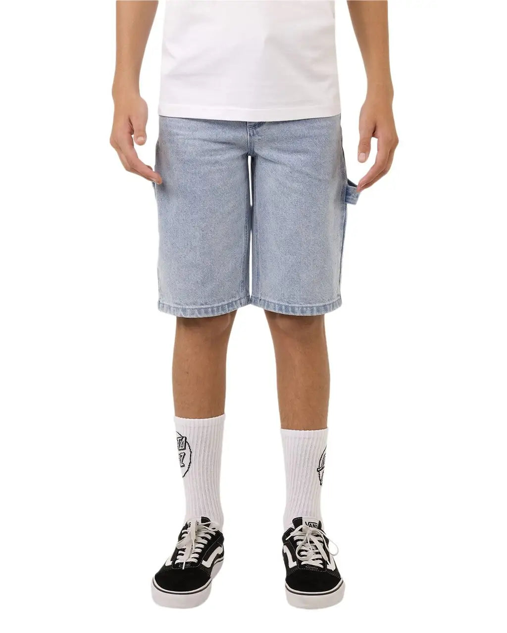 Santa Cruz Screaming Wave Embroidered Patch - Boys Carpenter Denim Shorts for Skateboarding & Streetwear Fashion