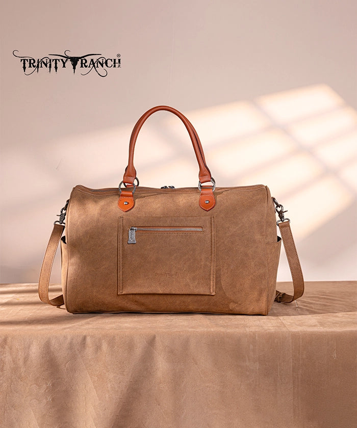 Trinity Ranch Aztec Tooled Leather Weekender Bag - Stylish Travel Duffel for Women & Men - Perfect for Weekend Getaways, Gym, Work & Overnight Trips