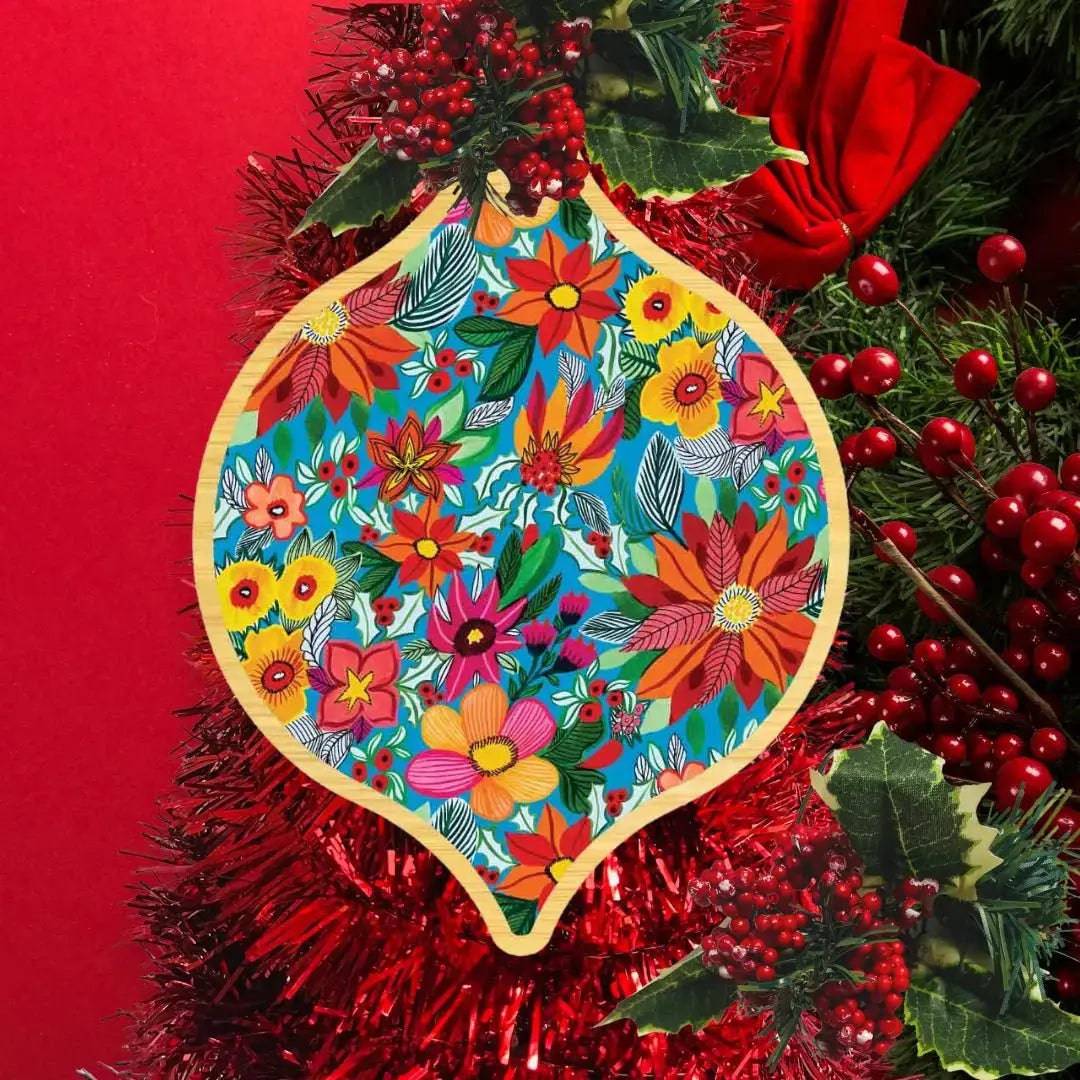 Beautiful Poinsettia Flowers Christmas Card with Ornament - Perfect for Australian Holiday Greetings, Home Decor & Gift Giving