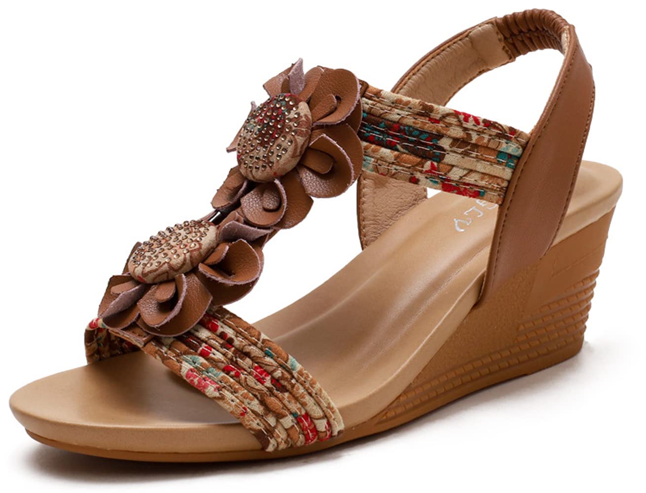 Women's Floral Print Wedge Sandals with Button Decoration - Comfortable Summer Beach Sandals for Ladies | Perfect for Vacation, Outdoor Parties & Casual Wear