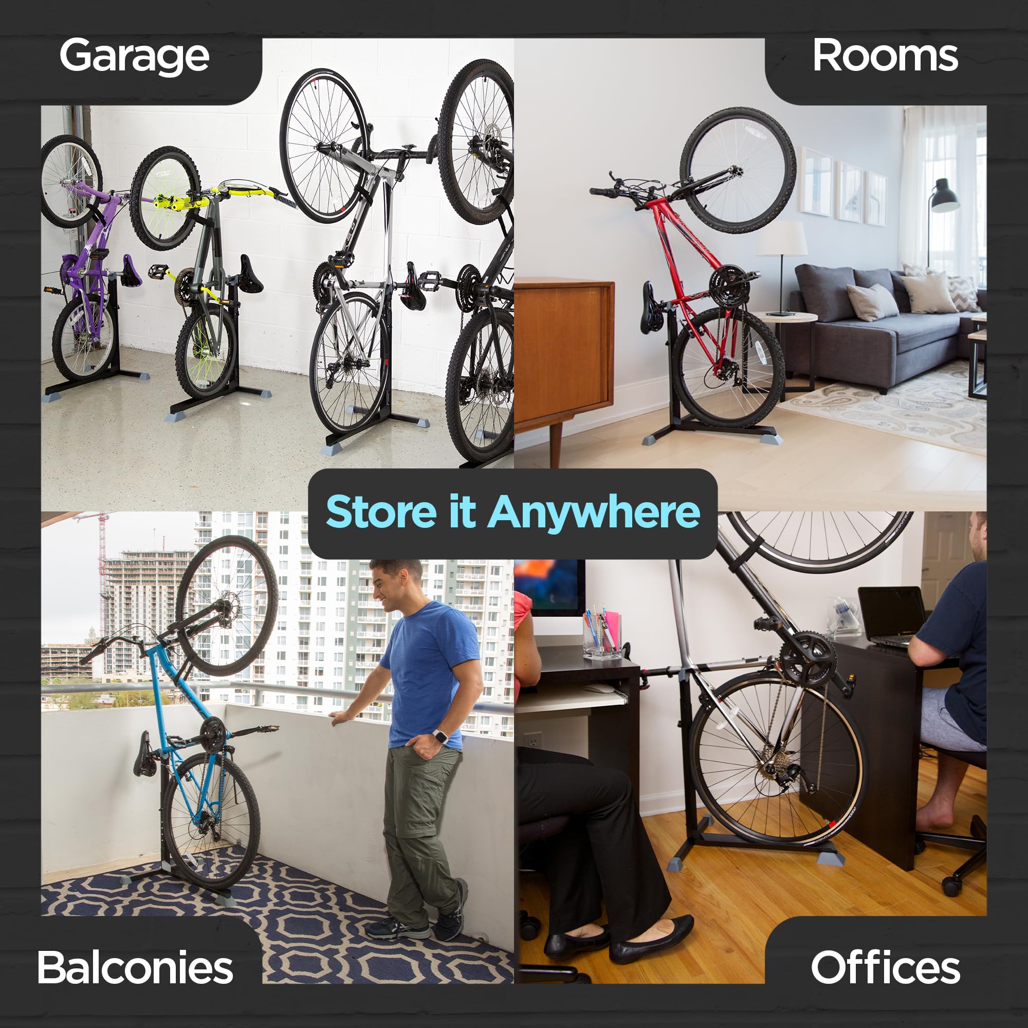 Original Vertical Bike Stand & Wall Mount Storage Rack (2-Pack) - Space-Saving Bicycle Holder for Garage, Home, Apartment - No Drilling Installation - Perfect for Indoor/Outdoor Cycling Gear Organization