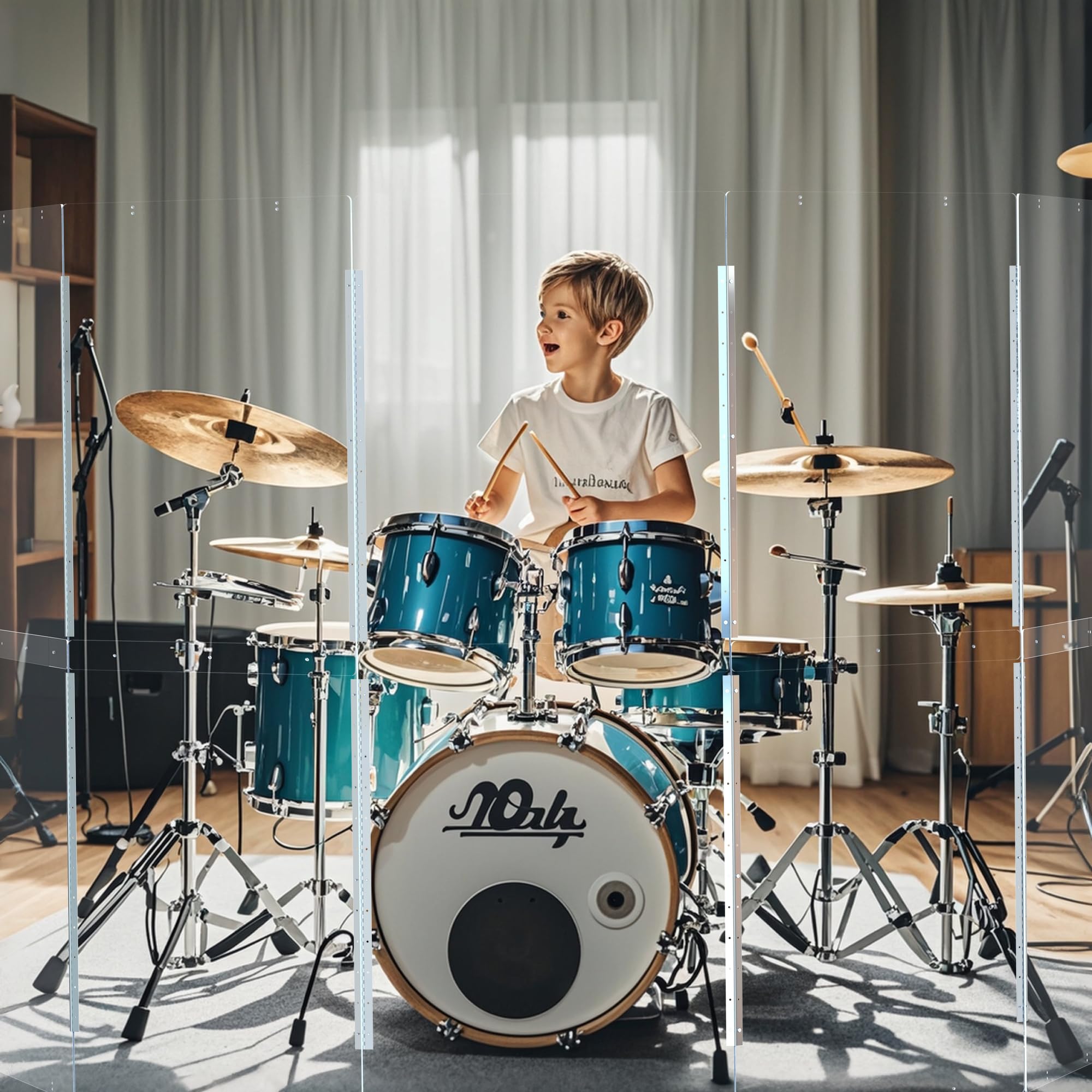 5-Panel Portable Drum Shield 2ft x 5ft - Acrylic Sound Screen with Full-Length Stainless Steel Hinges | Drum Cage for Live Performances, Church Worship & Studio Recording | Noise Reduction for Drum Sets & Practice Sessions