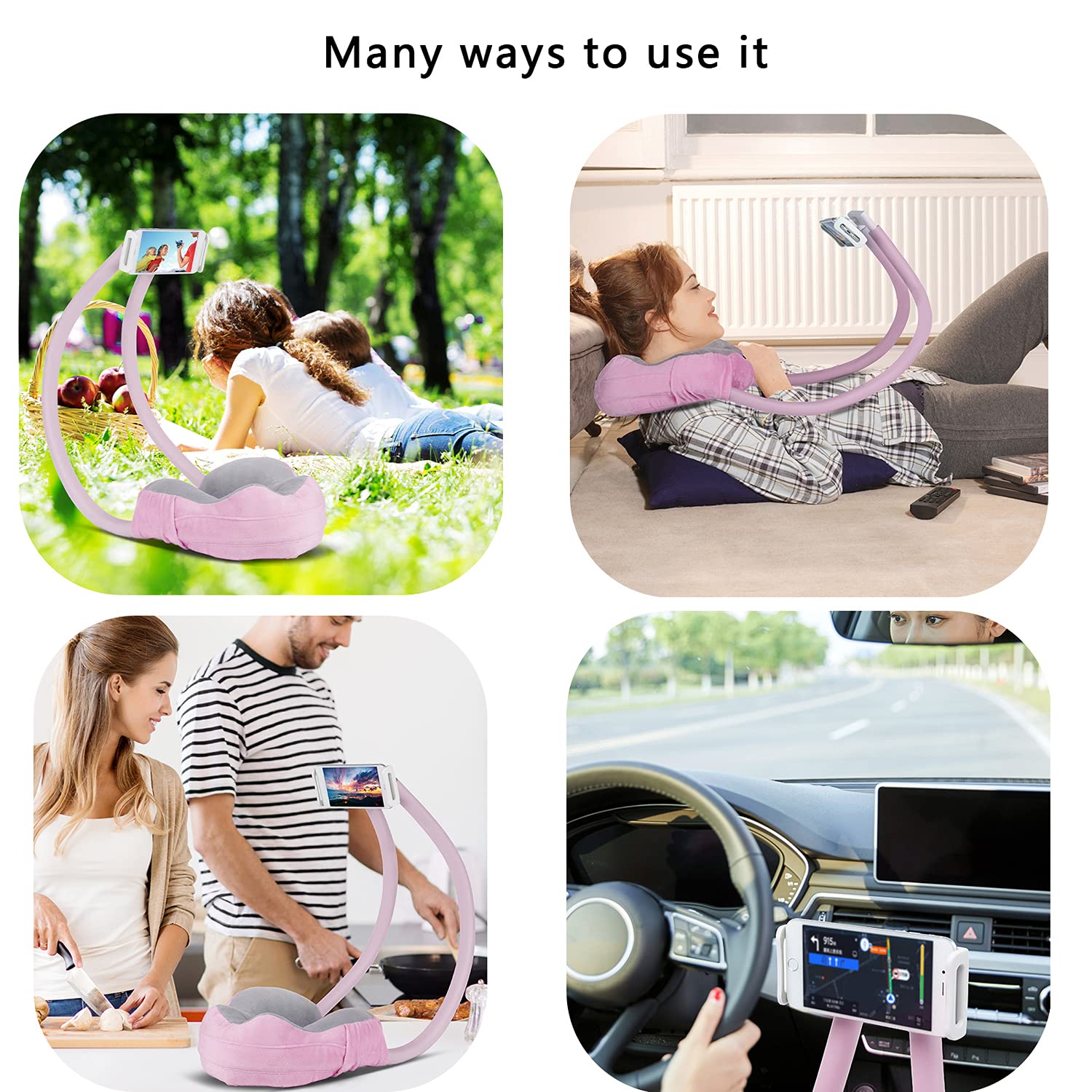 AIMI Neck Pillow Phone Holder - Adjustable & Ergonomic Stand for Smartphones & Tablets - Perfect for Home, Travel, Office & Outdoor Use (Pink) - Watch Videos Hands-Free in Bed, Plane & Commute