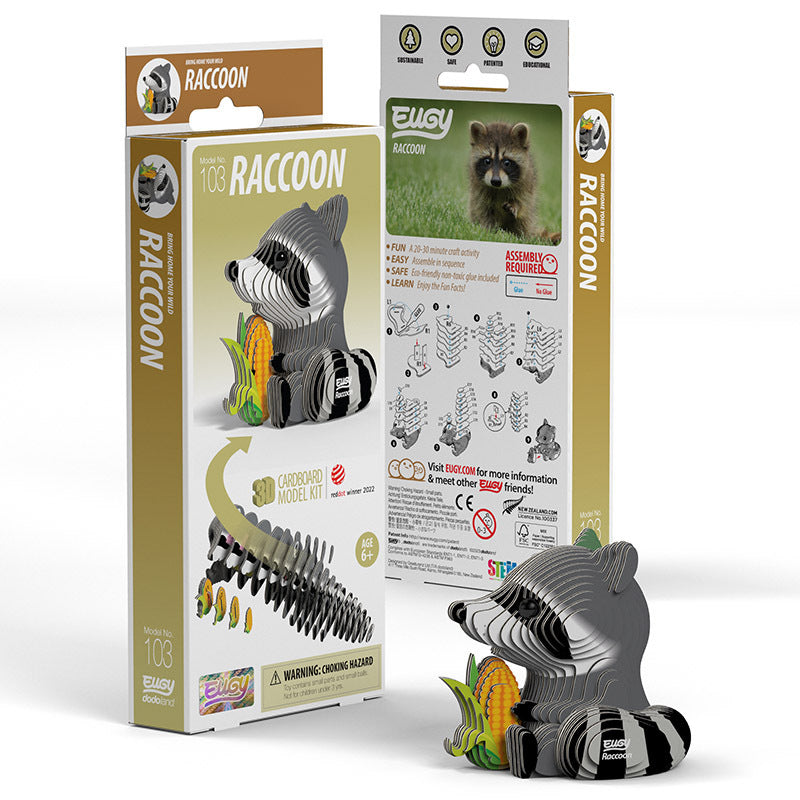 EUGY Raccoon 3D Puzzle - DIY Animal Model Kit for Kids & Adults - Fun Educational STEM Toy for Home Decor & Gift Giving