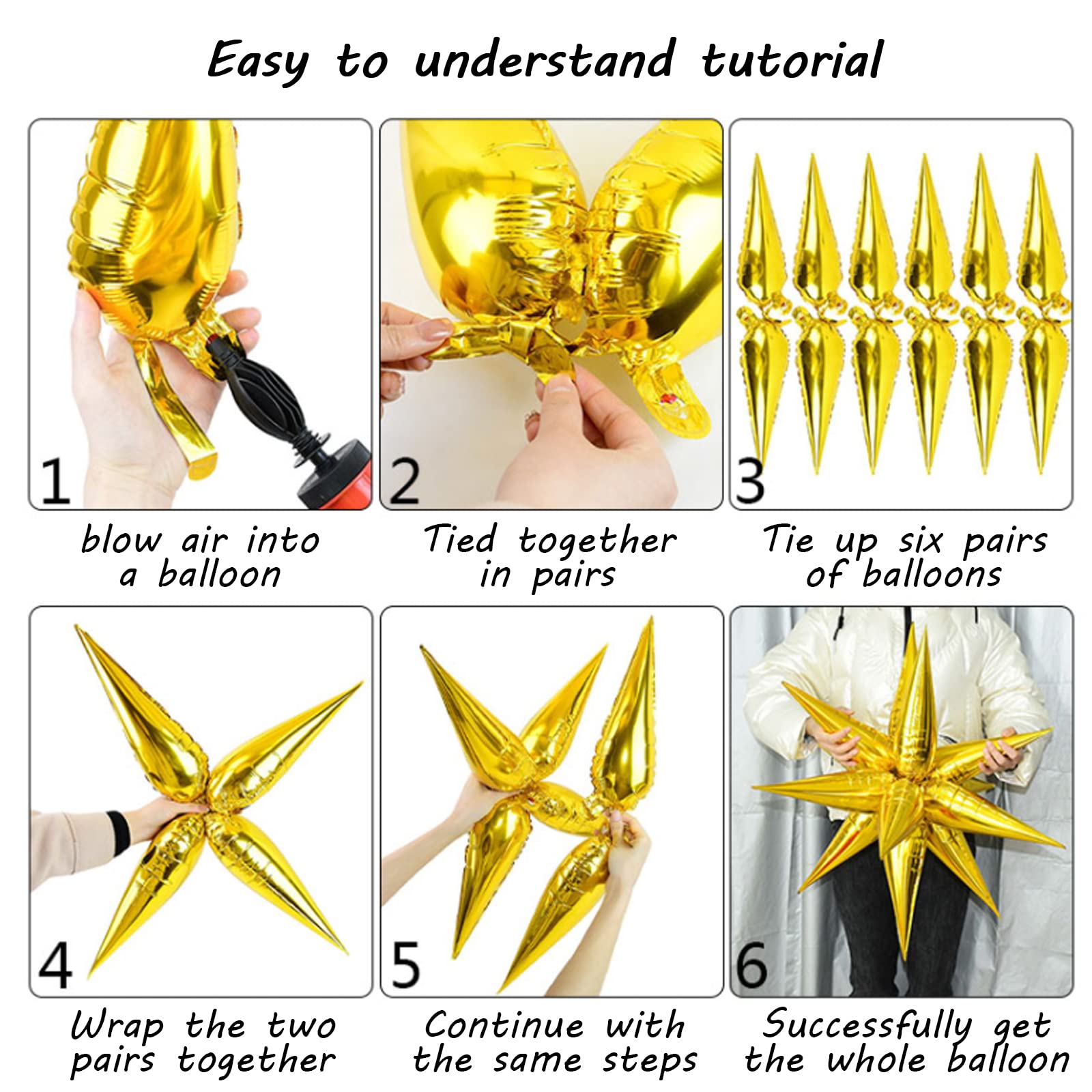 38pcs Gold Star Balloons - 26 Inch Large Foil Party Balloons for Christmas, Birthday, Wedding & Baby Shower Decorations | Premium 12-Point Cone Starburst Balloons for Festive Events, Photo Backdrops & Party Supplies