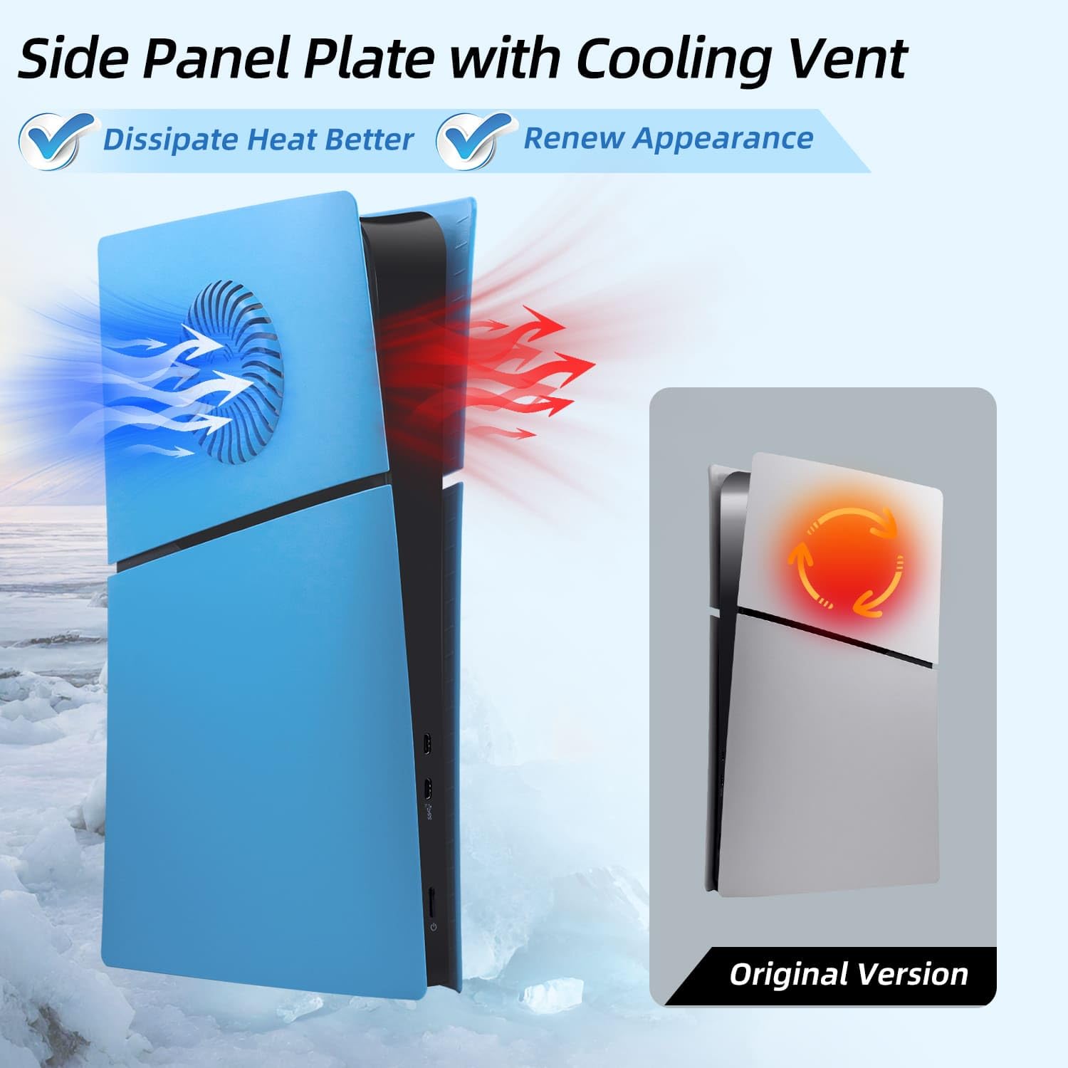 Mcbazel PS5 Slim Faceplate Replacement - ABS Protective Cover & Ventilation Accessories for Playstation 5 Slim Digital Edition - Light Blue (Not for PS5/PS5 Pro) | Gaming Console Protection & Style Upgrade