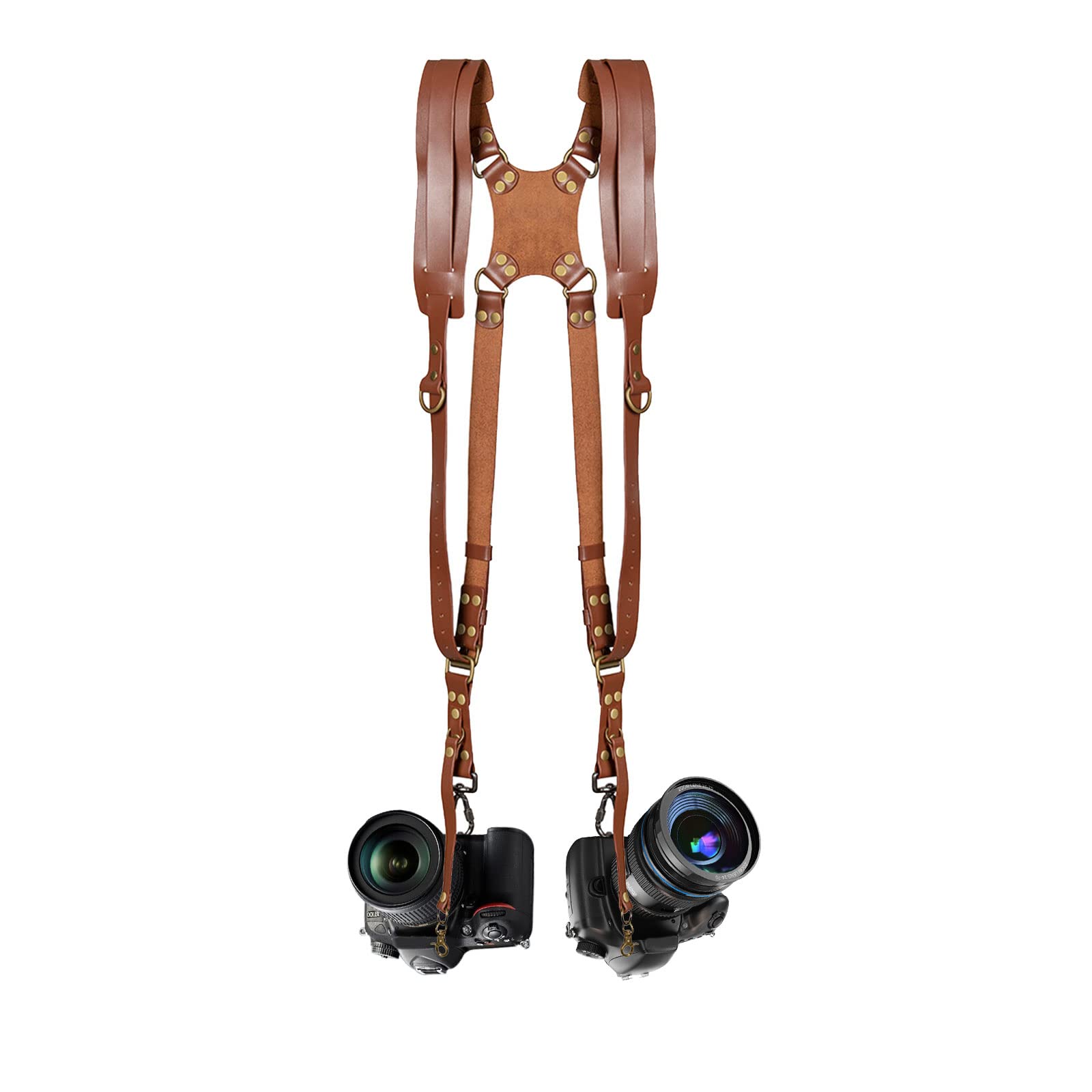 Jumyee Adjustable Dual Camera Shoulder Strap for DSLR/SLR - Premium Leather Camera Harness for Photographers - Perfect for Wedding, Travel & Outdoor Photography