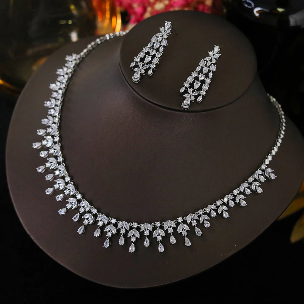 Luxury 2-Piece Water Drop Bridal Jewelry Set - Elegant Necklace & Earrings for Women | Perfect for Weddings, Prom, and Formal Occasions