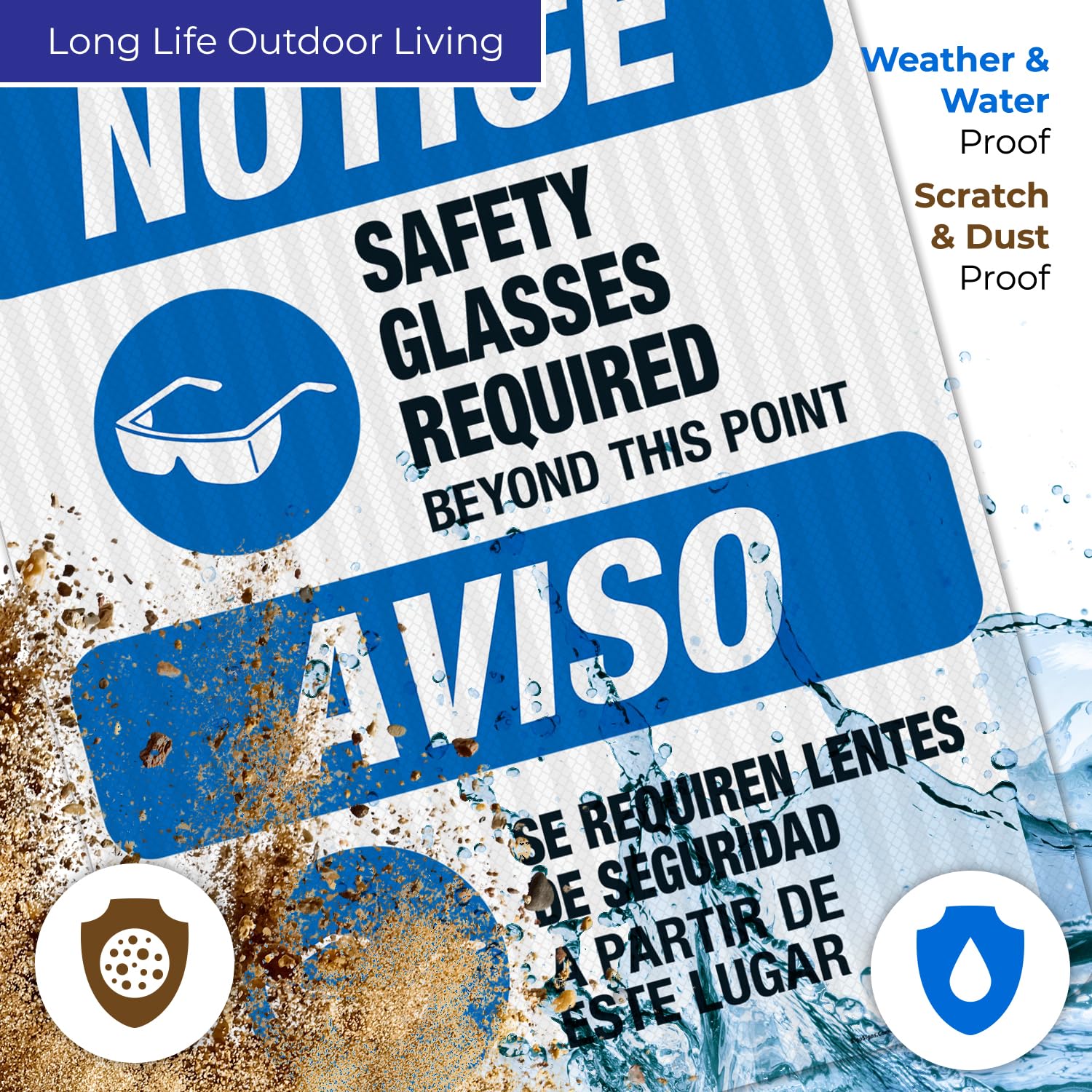 OSHA Approved Safety Glasses Required Beyond This Point Bilingual Sign - 24x30 Inches Reflective Aluminum Safety Sign for Construction Sites & Work Zones - Durable 3M EGP .080 Aluminum, Fade Resistant - Perfect for Factories, Warehouses & Hazardous Areas - Made in USA