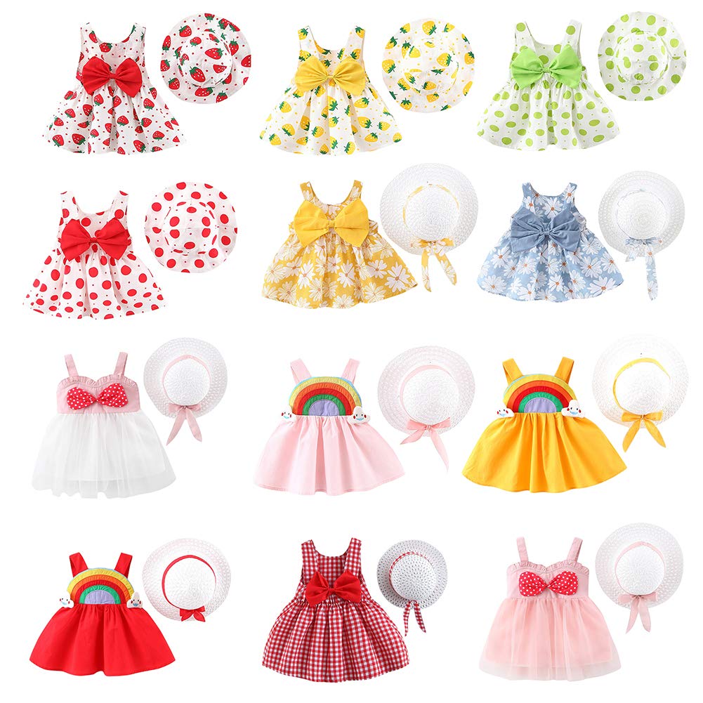 2PCS Baby Girls Tutu Dress - Summer Backless Princess Party Dress with Rainbow Floral Bow & Matching Sun Hat | Perfect for Birthday, Photo Shoots & Beach Outings
