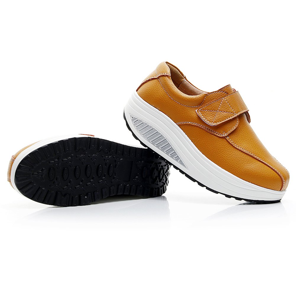 Rismart Women's Comfortable Wedge Rocker Sneakers - Smooth Leather Fashion Fitness Shoes for Walking, Running & Casual Wear