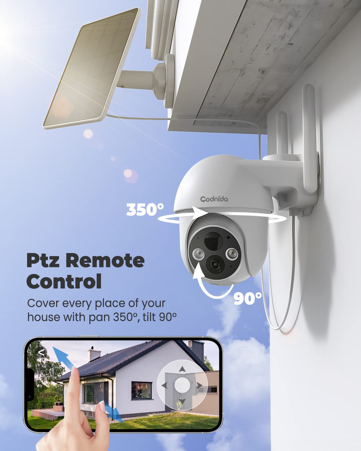 2K Solar Security Camera Wireless Outdoor - 3MP Battery Powered Surveillance Camera with Night Vision, PTZ Control, 2-Way Audio & Motion Detection - Alexa Compatible for Home Security & Property Monitoring (Ideal for Backyard, Garage & Driveway Protection)
