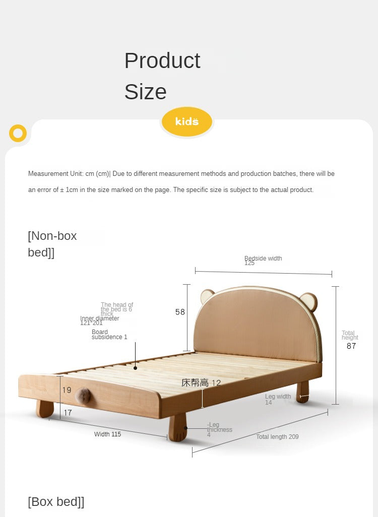 Solid Wood Bear Box Bed - Handcrafted from Premium Beech & Oak - Durable & Stylish Storage Solution for Kids' Rooms, Nurseries, and Cabin Decor