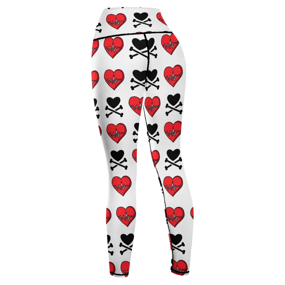 Hearts and Cross Bones Yoga Pants for Women - High Waisted Stretchy Workout Leggings for Yoga, Gym, Running & Lounge Wear