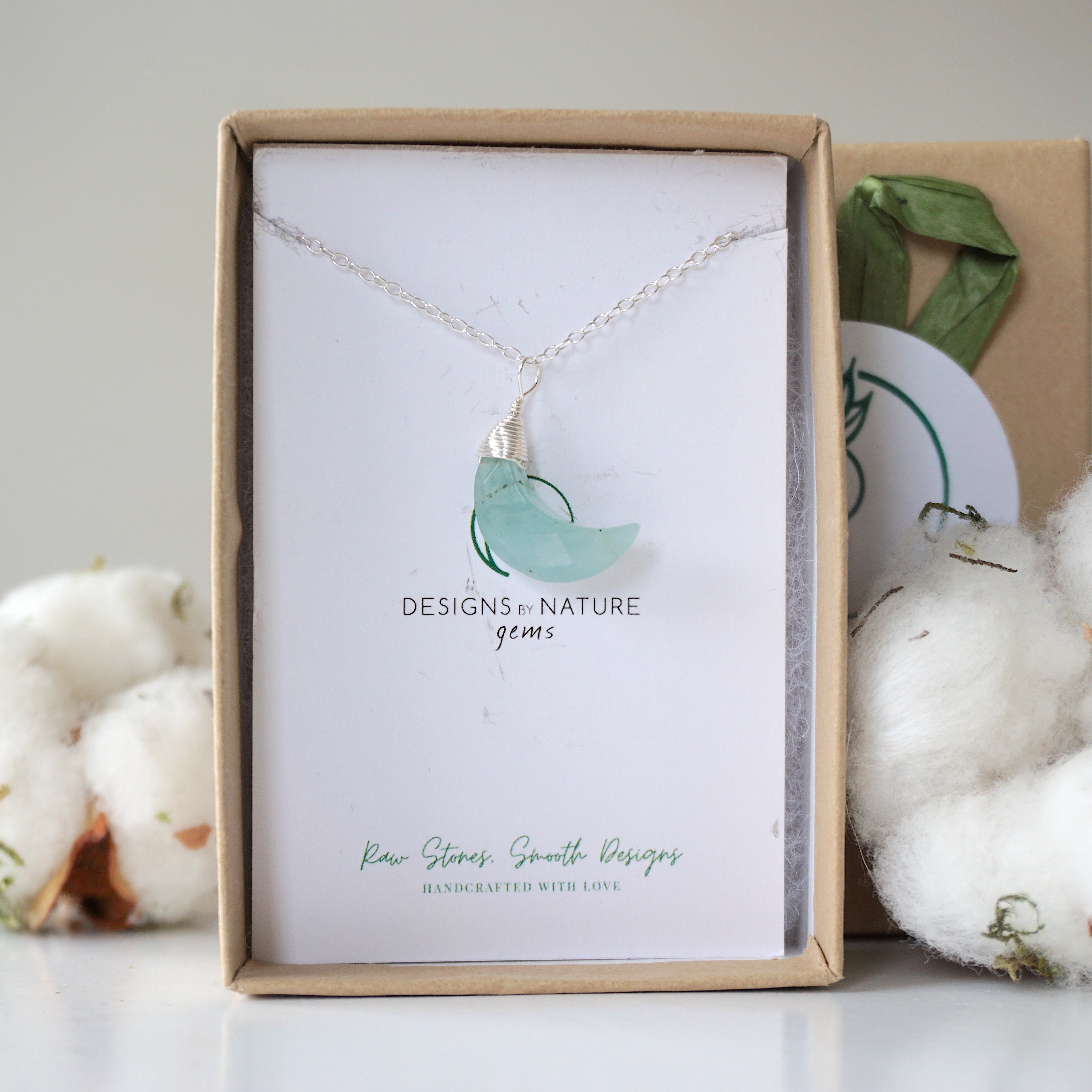 Aquamarine Necklace - Moon Charm Pendant in Sterling Silver for Women | Elegant Jewelry Gift for Birthday, Anniversary & Special Occasions