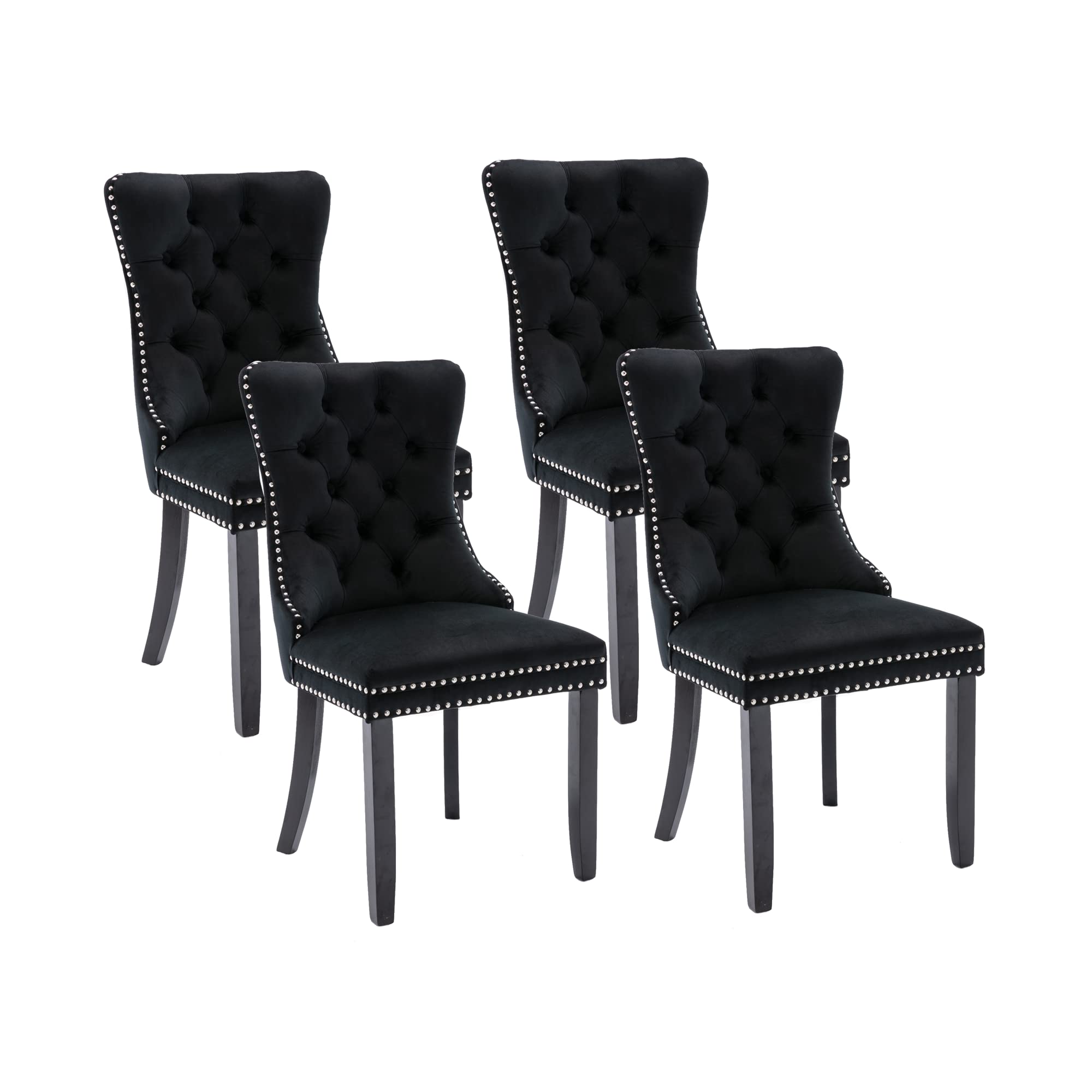 Virabit Tufted Dining Chairs Set of 4 - Velvet Upholstered Modern Kitchen Chairs with Nailhead Trim & Solid Wood Frame - Elegant Dining Room Chairs for Home, Restaurant, Office (Black) | Perfect for Formal Dining, Breakfast Nook & Small Space Decor