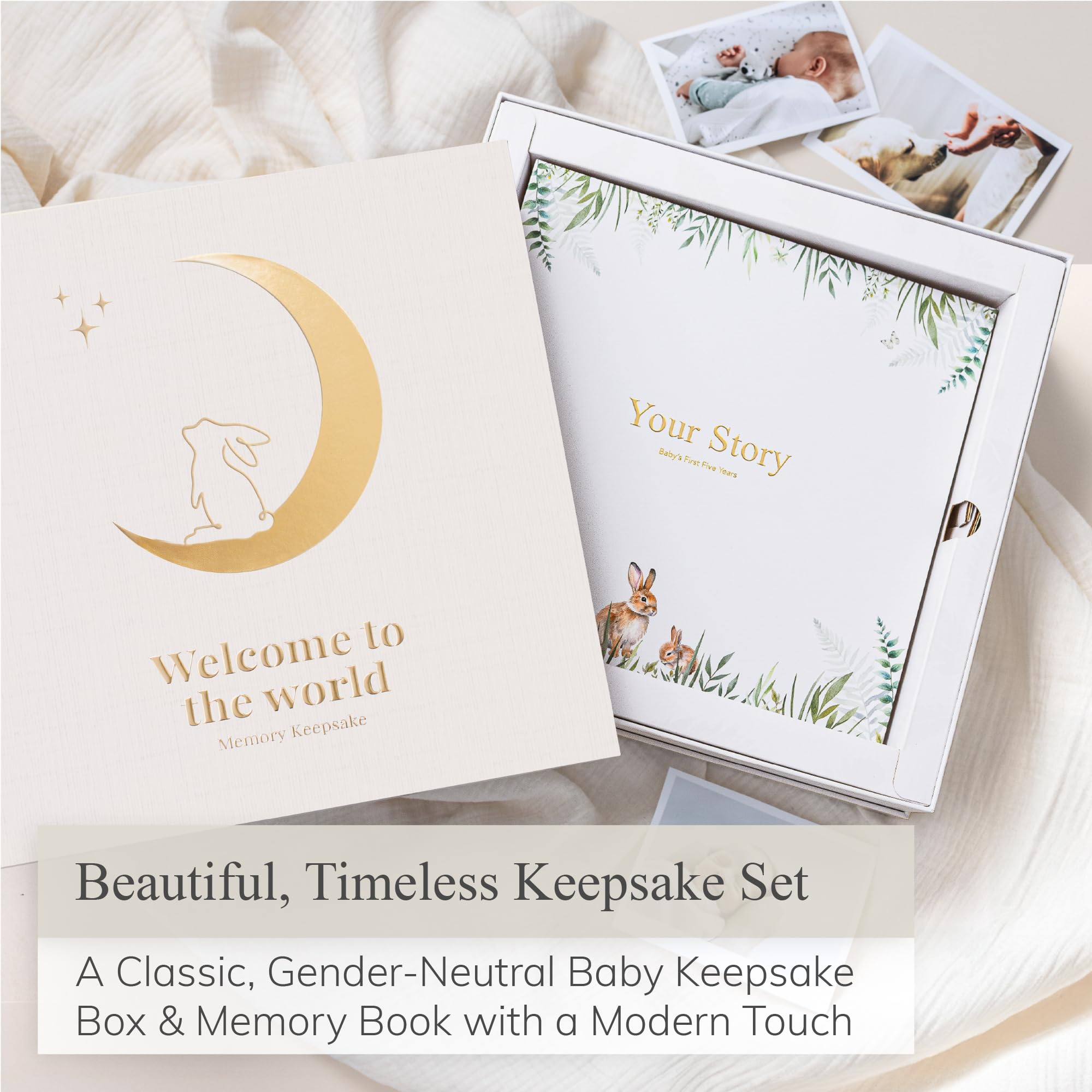 Baby Memory Keepsake Box with Scrapbook - First 5 Years Baby Journal for Boys & Girls | Perfect Baby Shower Gift for New Moms, Gender Reveal Present | Nursery Decor & Cherished Childhood Moment Preservation