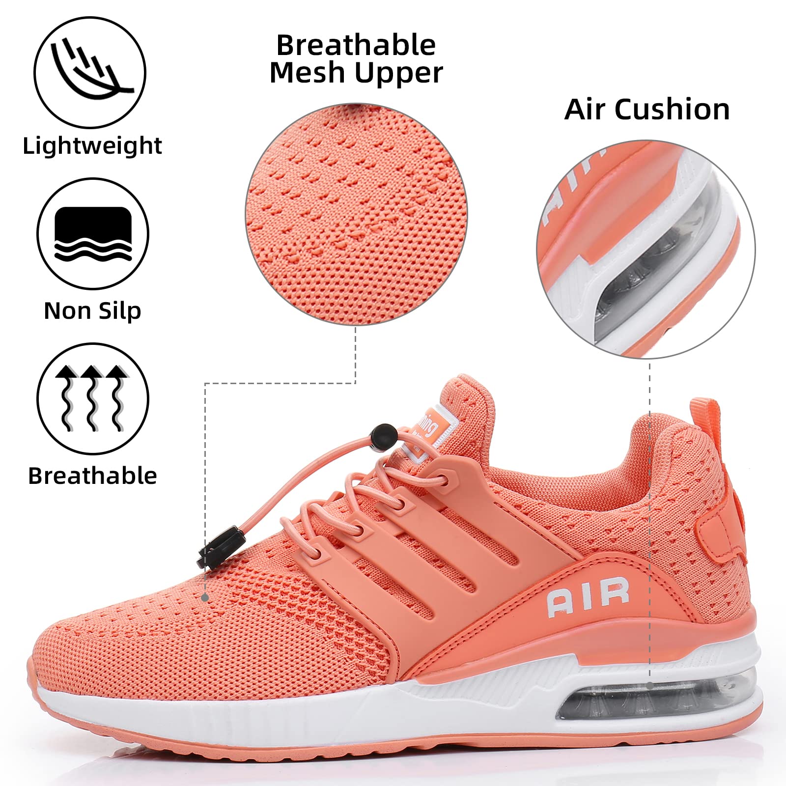 BOGOVER Women's Lightweight Air Running Shoes - Breathable Gym Jogging Tennis Sneakers with Air Cushion Technology | No-Tie Slip-On Design for Workouts, Walking & Casual Wear