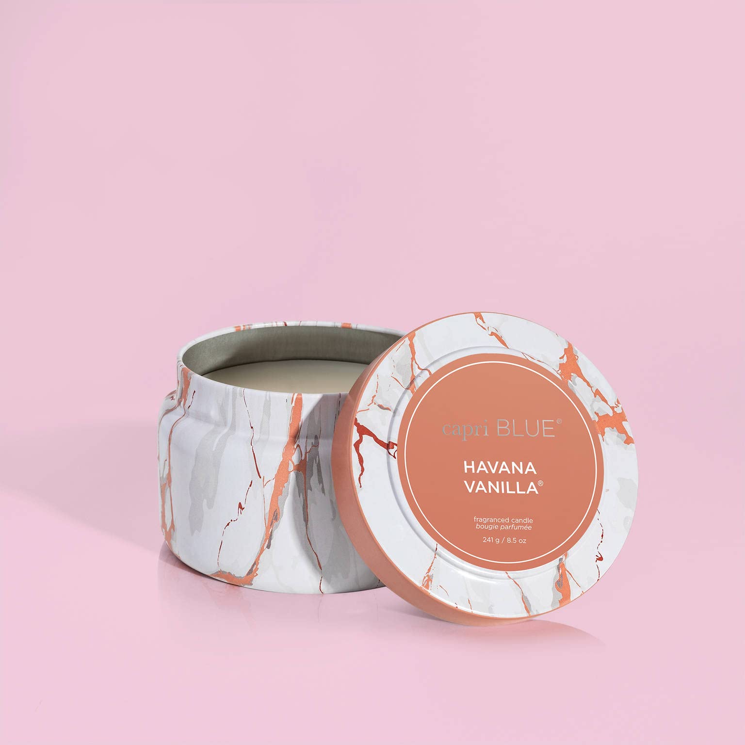 Capri Blue Modern Marble Printed Travel Tin Jar Candles - Luxury Home Decor Scented Soy Wax Candles - Long Lasting Havana Vanilla Fragrance (8.5 oz) - Perfect for Relaxation, Gifts & Home Aromatherapy
