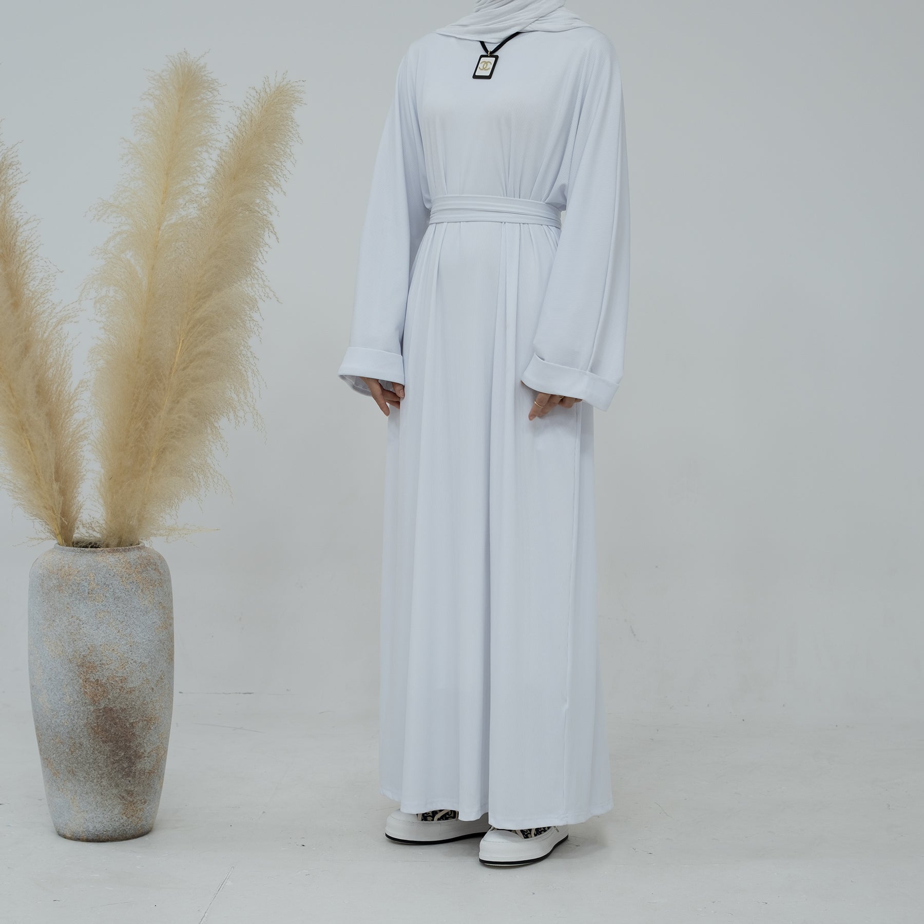Women's Long Sleeve Folded Cuff Sweaterdress - Soft Knit Winter Dress in White | Perfect for Office Wear, Holiday Parties & Casual Outings