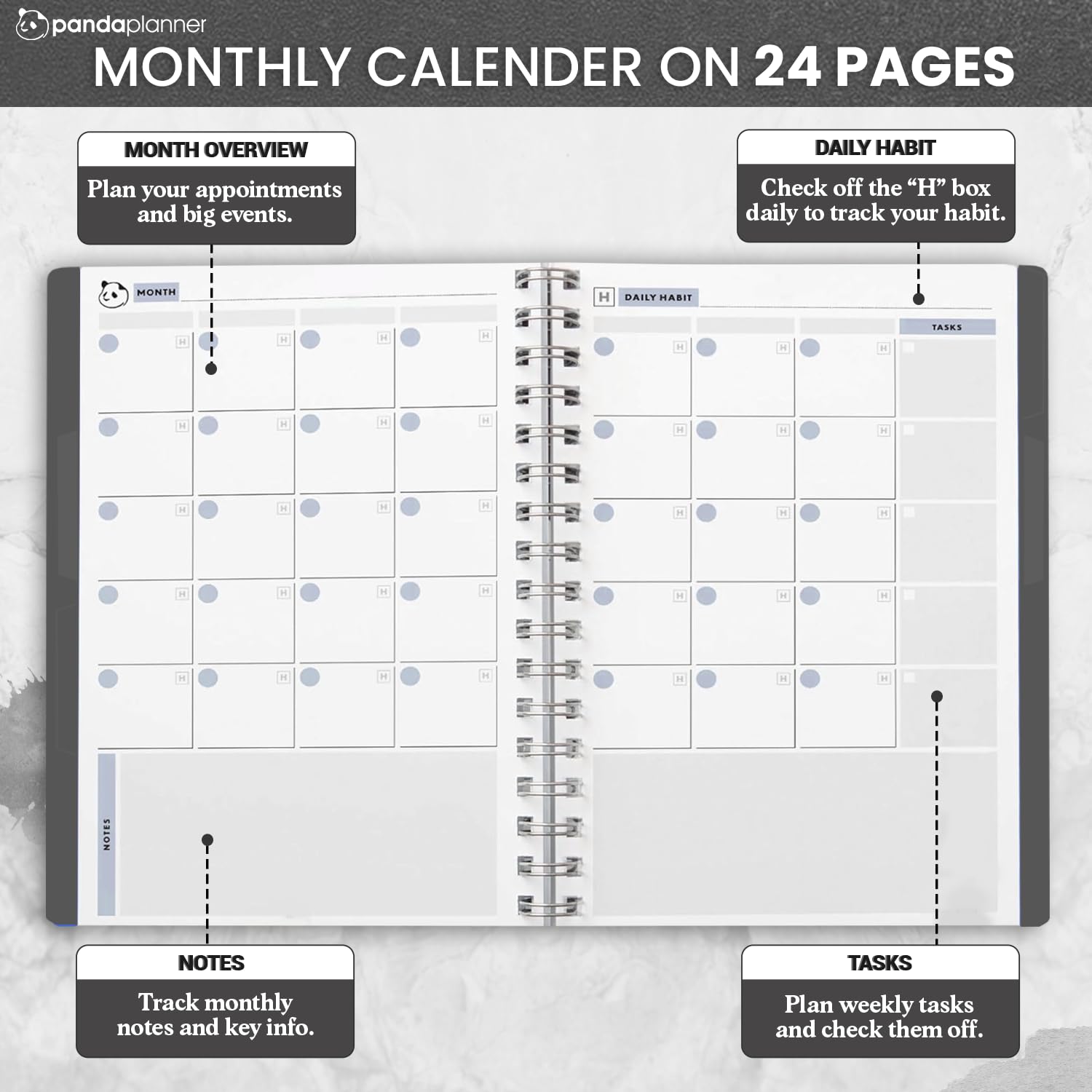 Panda Planner 2025 Undated Weekly Planner - Spiral Bound 5.75” x 8.25” To-Do List Notebook with Habit Tracker | 52 Weeks Calendar for Productivity | Perfect for Home, School, Office & Daily Planning | Black