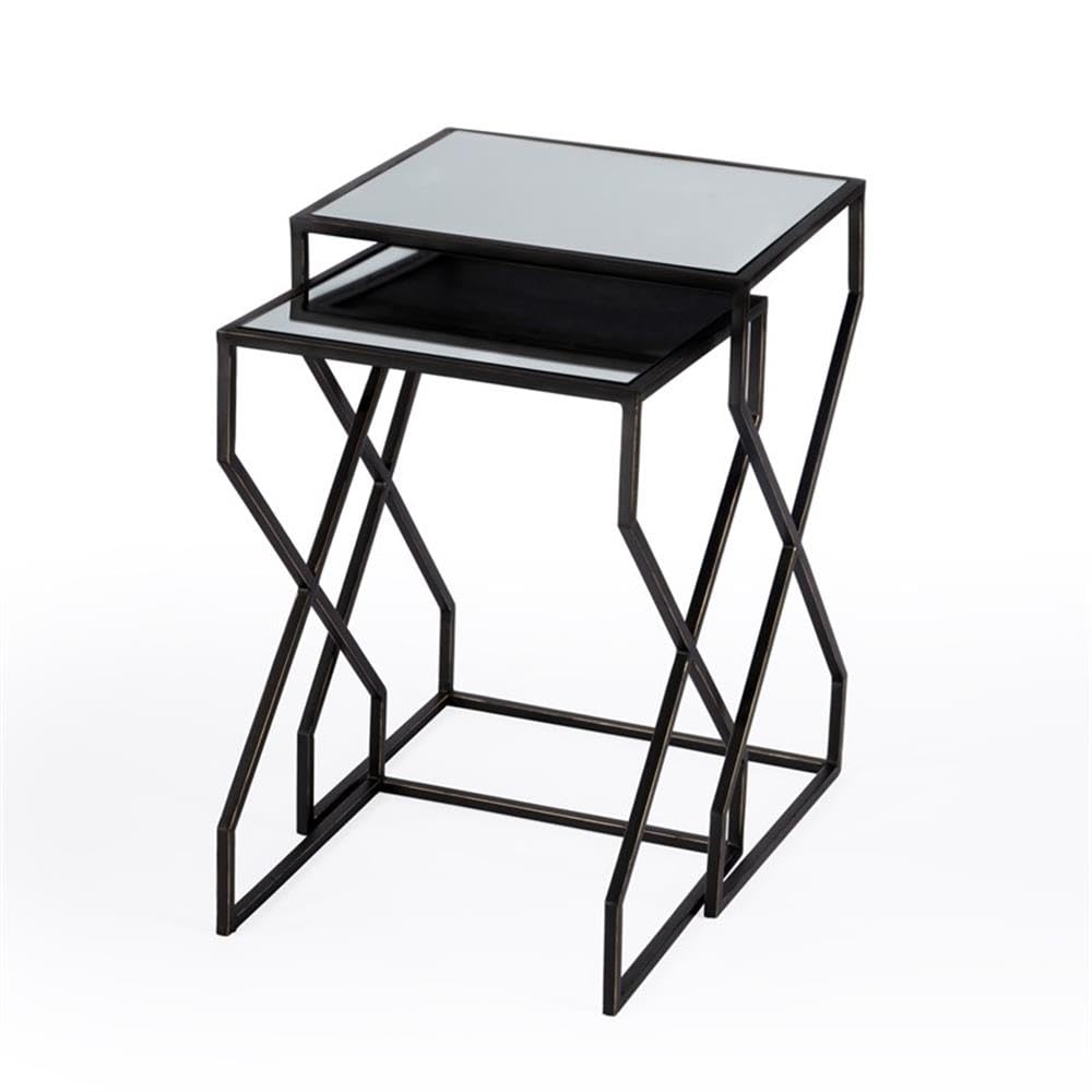 Modern Mirrored Iron Nesting Coffee Tables - Set of 3 Stackable Side Tables for Living Room, Bedroom & Office - Space Saving Accent Tables with Reflective Surface