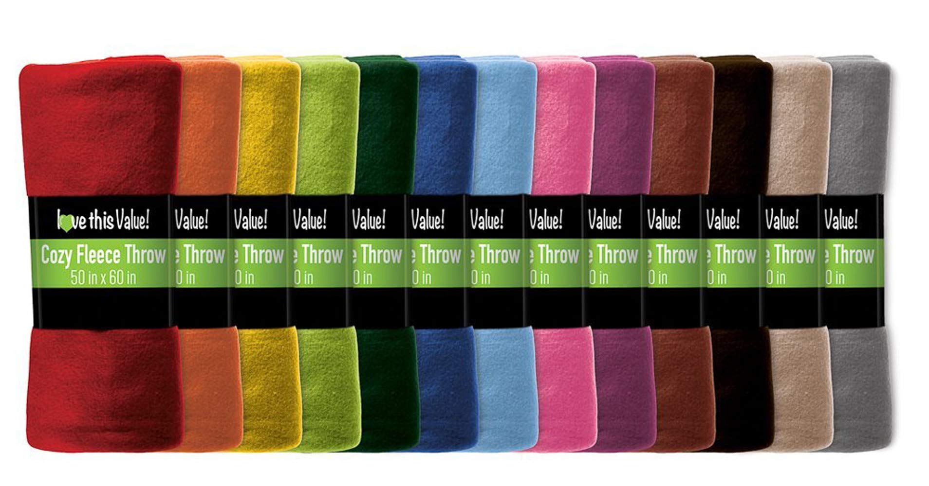Imperial Home 50x60 Inch Soft Bulk Fleece Throw Blankets - 12 Pack (Assorted Colors) - Lightweight Cozy Blanket for Couch, Bed, Travel, Office & Home Decor - Perfect for Fall, Winter & Gifts