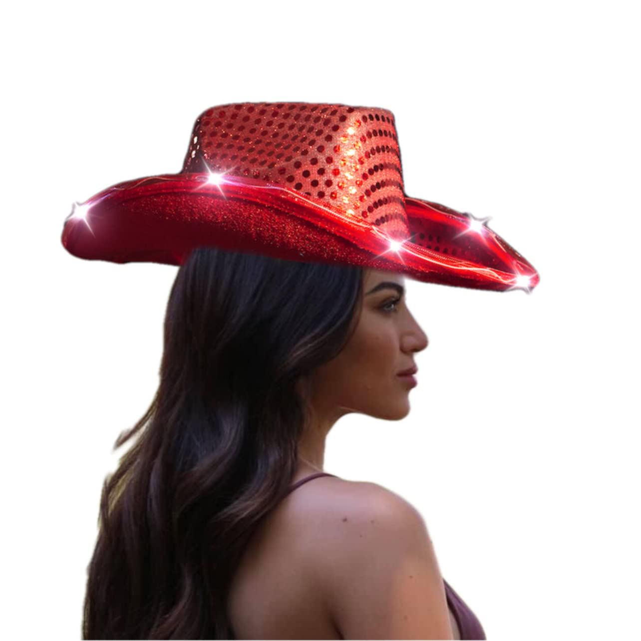 Blinkee 3 Pack Sparkling LED Cowboy Hat with Red Sequins - 8 Bright Red Lights for Parties, Rodeos & Western Theme Events