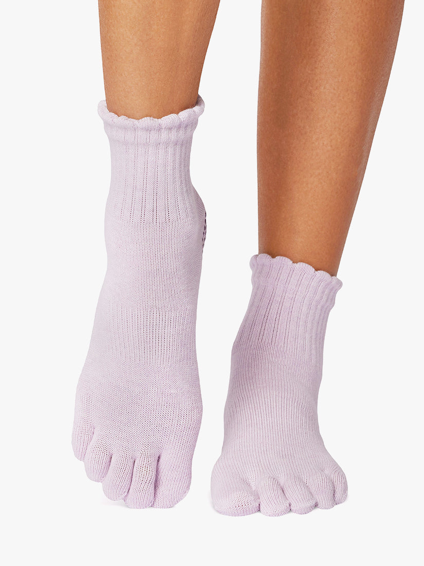 ToeSox Full Toe Melody Grip Socks - Scallop Soft Lavender for Yoga, Pilates & Barre - Non-Slip Workout Socks for Women