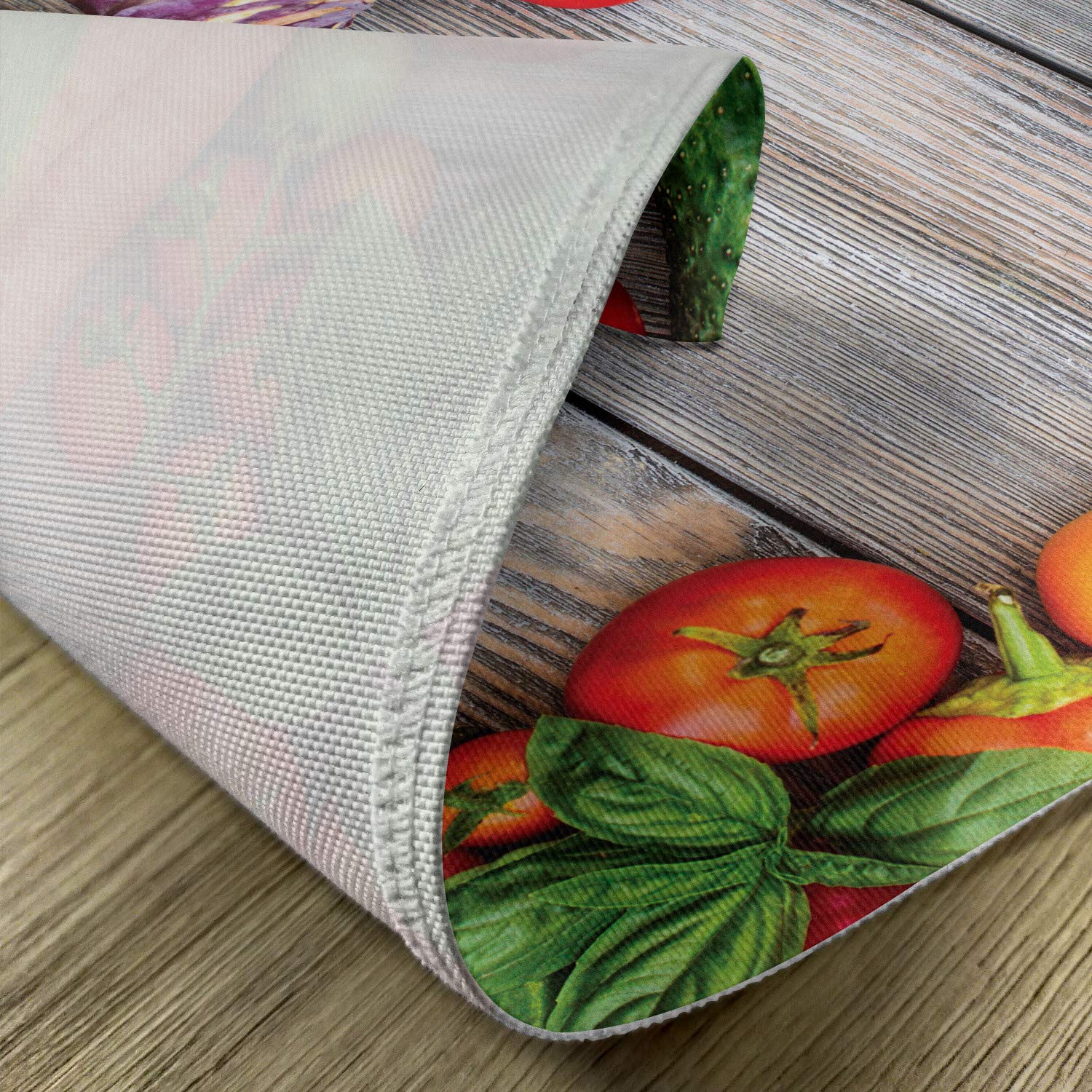 Lunarable Washable Fabric Placemats Set of 4 - Vegetable Theme (Carrot, Corn, Cucumber, Cabbage) for Dining Table, Standard Size, Red & Yellow - Perfect for Kitchen, Restaurant, and Home Decor