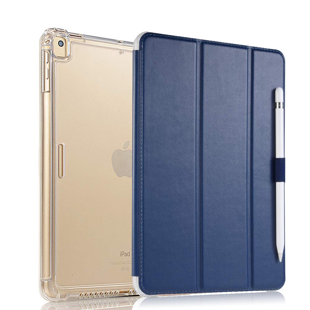 Valkit iPad 6th/5th Generation Case (2018/2017) & iPad Air 3 Case - 9.7 Inch Smart Folio Stand Cover with Pencil Holder, Auto Wake/Sleep & Translucent Frosted Back Protection - Navy Blue | Perfect for Work, School & Travel