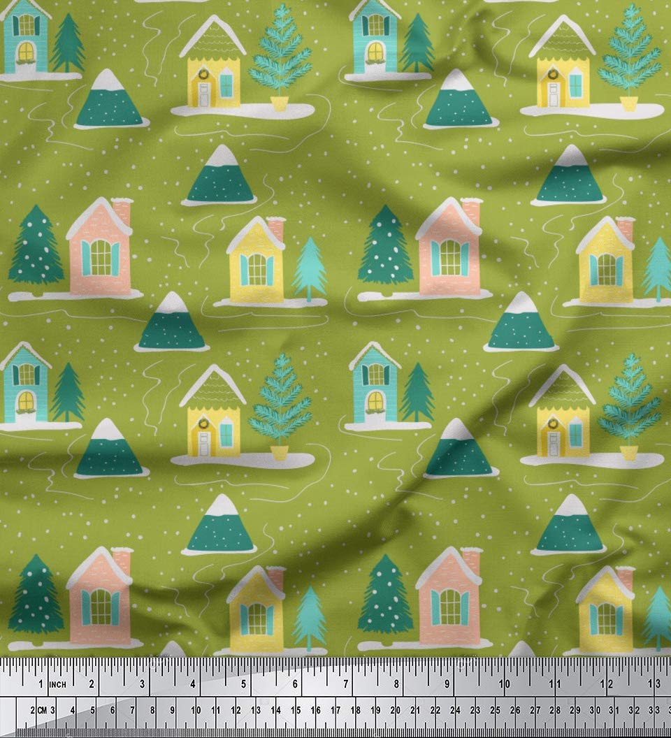 Soimoi Green Polyester Georgette Fabric - 42