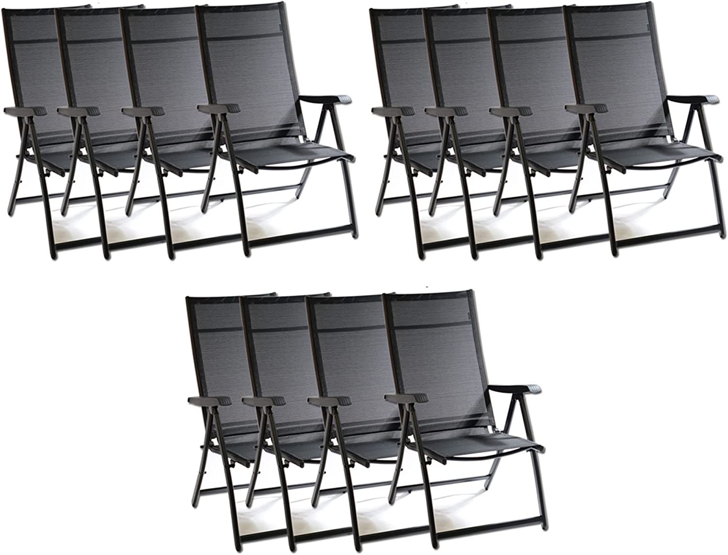 Heavy Duty Adjustable Reclining Folding Chair - Steel Frame Outdoor Indoor Camping Chair for Garden, Pool, Deck, Backyard (Set of 12) - Perfect for Relaxing, Sunbathing, and Outdoor Gatherings