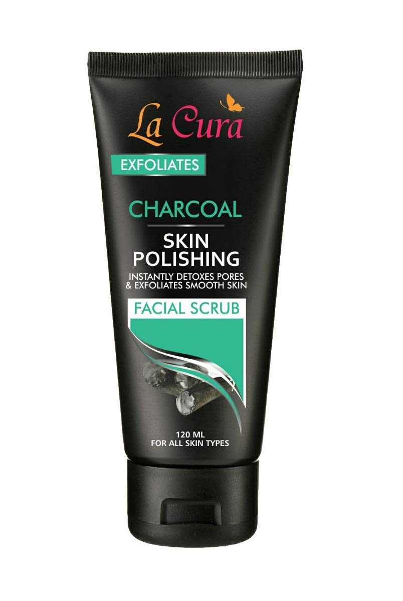 La Cura Charcoal Skin Polishing Facial Scrub - 120ml Deep Cleansing Exfoliator for Blackheads & Acne - Perfect for Daily Skincare Routine & Spa Treatments