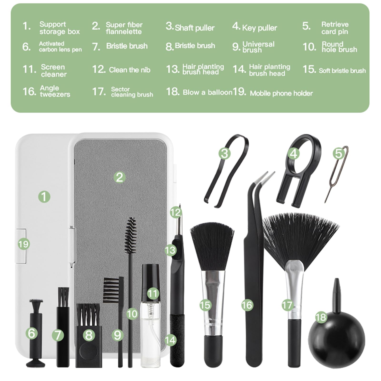 19-in-1 Electronics Cleaning Kit - Keyboard, Phone, Earbuds, Camera, Monitor & TV Cleaner with Brush Tools | Perfect for Home, Office & Travel | Disscool Multi-Function Black Cleaning Set