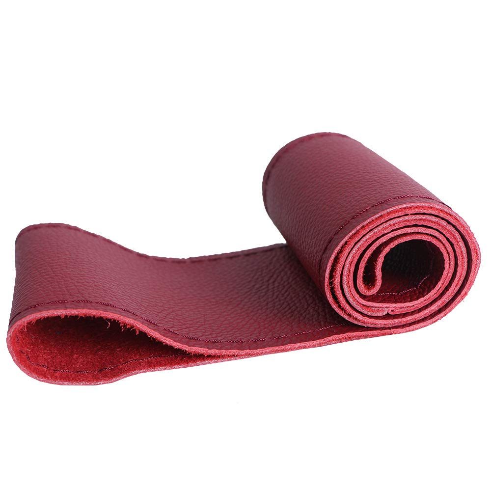 Universal Dark Red Women's Genuine Leather Steering Wheel Cover - Non-Slip Stitched Wrap, Size M - Perfect for Driving Comfort & Car Interior Upgrade