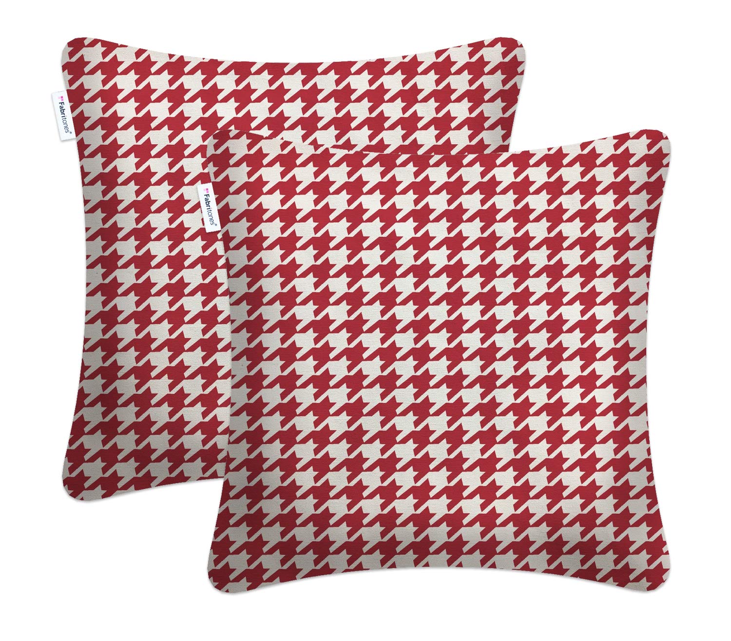 Fabritones Outdoor Decorative Pillows with Insert - Set of 2 (18x18 Inch) Square Red Houndstooth Pattern Patio Throw Pillows for Garden, Porch & Poolside Decor