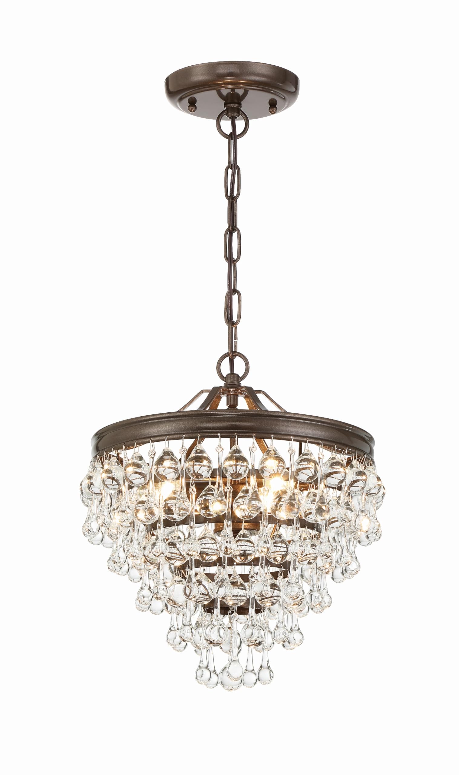 Calypso 3-Light Crystal Teardrop Mini Chandelier in Vibrant Bronze - Elegant Ceiling Lighting Fixture for Dining Room, Bedroom or Entryway