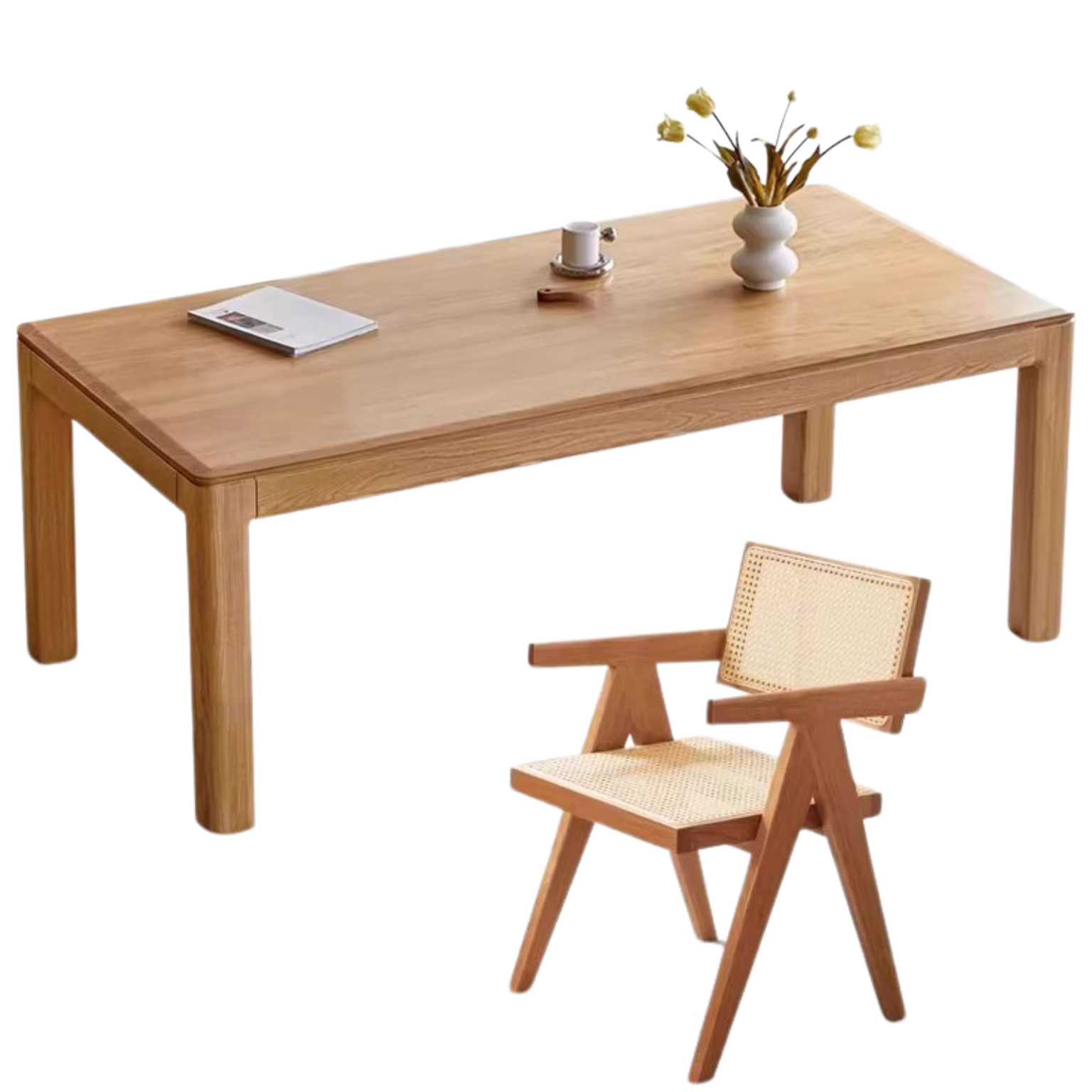 Solid Oak & Ash Wood Long Dining Table - Rustic Farmhouse Style for 6-8 People - Perfect for Family Gatherings & Dinner Parties