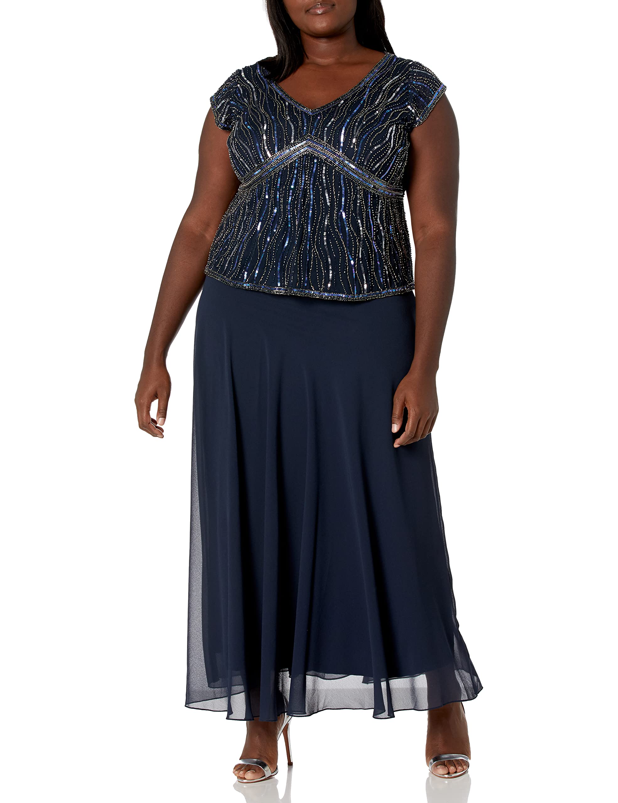 J Kara Women's Plus Size Short Sleeve V-Neck Beaded Pop Over Dress - Elegant Casual Summer Dress for Beach, Party & Special Occasions