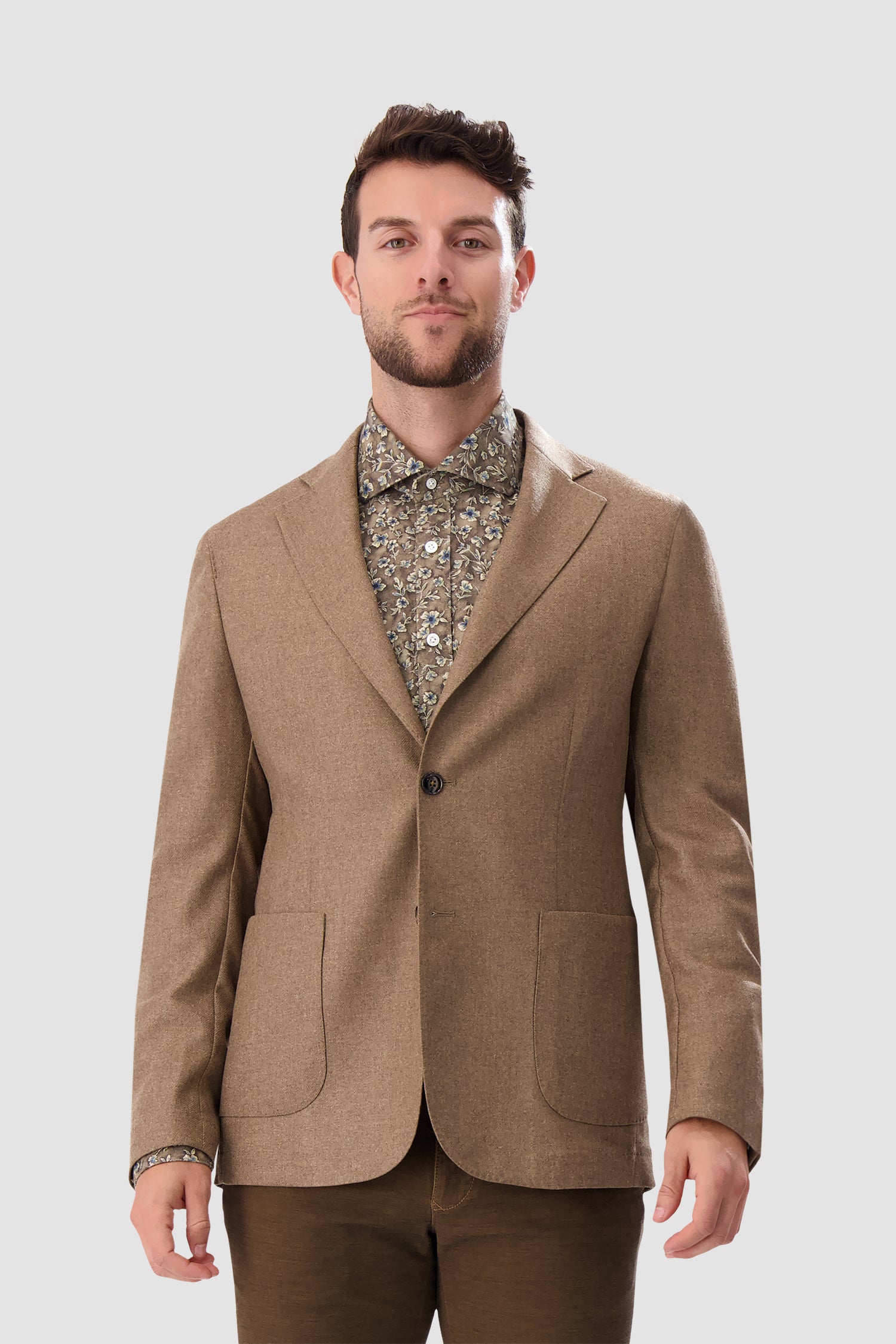 Barba Napoli Men's Sand Brown Easy J Mono Blazer - Premium Slim Fit Single Breasted Jacket for Business, Office & Formal Events