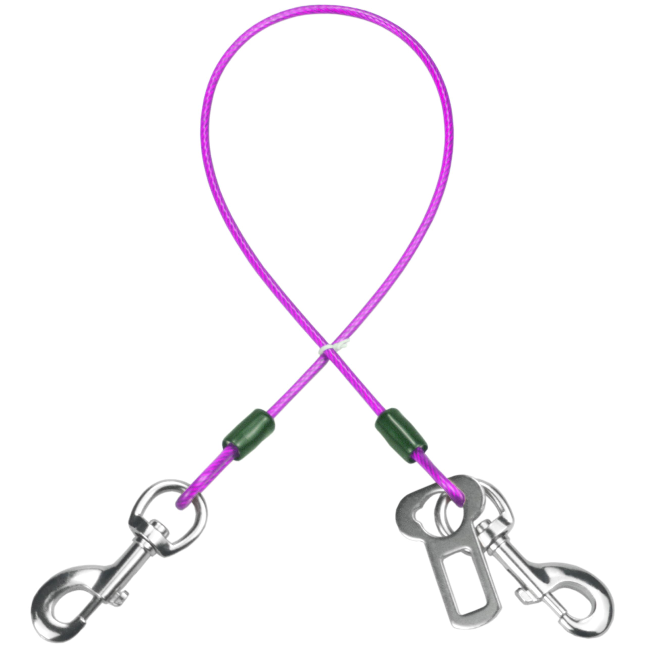 **Dog Car Seat Belt Harness - 24 inch/60 CM Coated Wire Leash Safety Restraint with Double Clips & Latch - Chew-Proof Tether for Vehicle Travel (Purple) - Perfect for Road Trips & Safe Pet Transport**