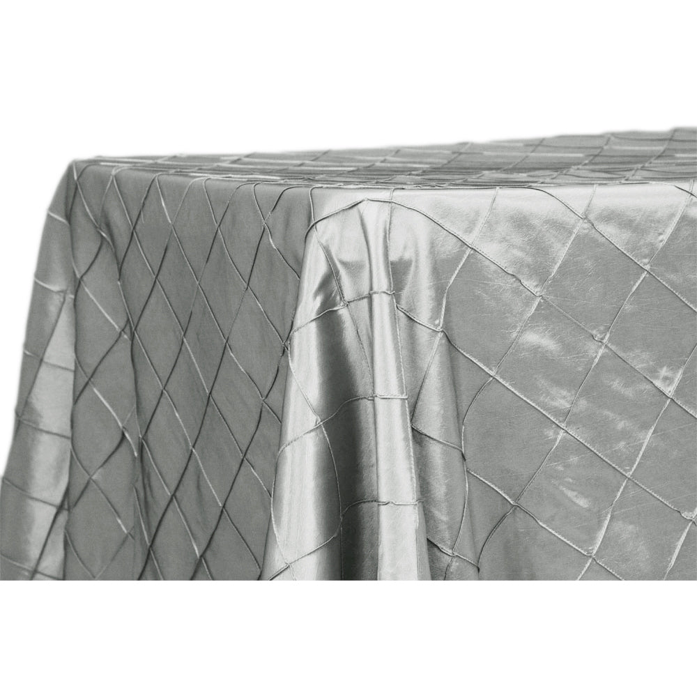 Elegant Pintuck 90x132 Rectangular Tablecloth in Silver - Perfect for Wedding, Party, and Formal Dining Decor