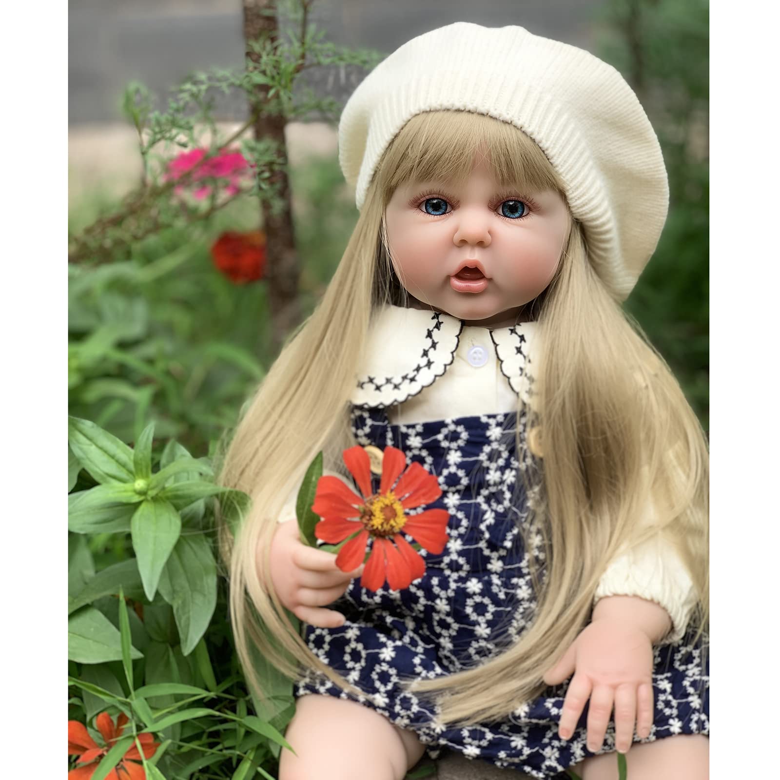 Lifelike 60cm Silicone Reborn Baby Doll - Realistic Toddler Girl Toy with Blonde Hair & Cloth Body, Princess Dress Up for Birthday Gift | Perfect for Collectors, Photography Props & Therapy Companions