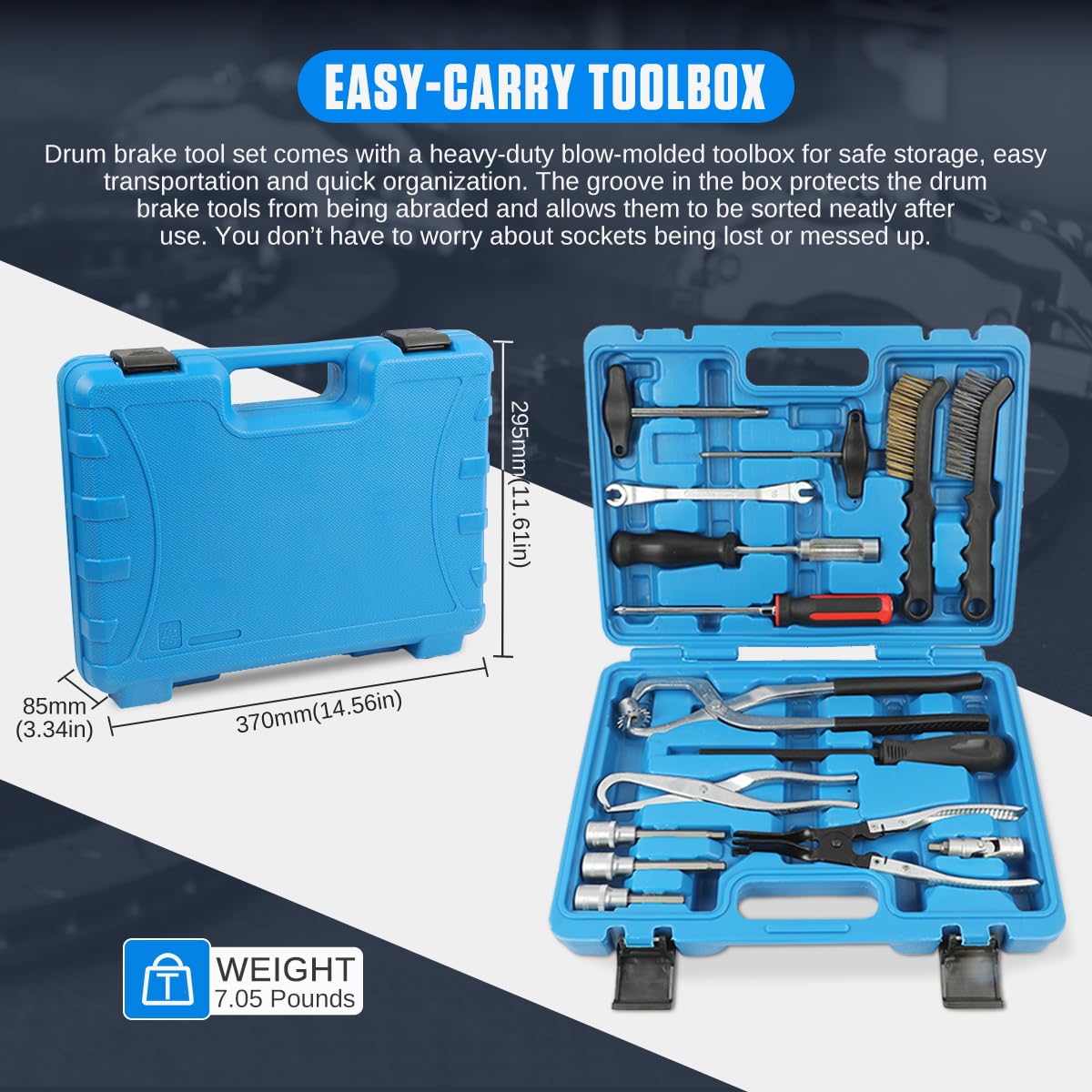 15-Piece Drum & Disc Brake Tool Kit - Labor-Saving Brake Spring Tool, Anti-Rust Brake Installer Remover & Adjusting Tool with Spring Pliers, Compressor & Puller - Perfect for DIY Car Repairs & Professional Auto Maintenance