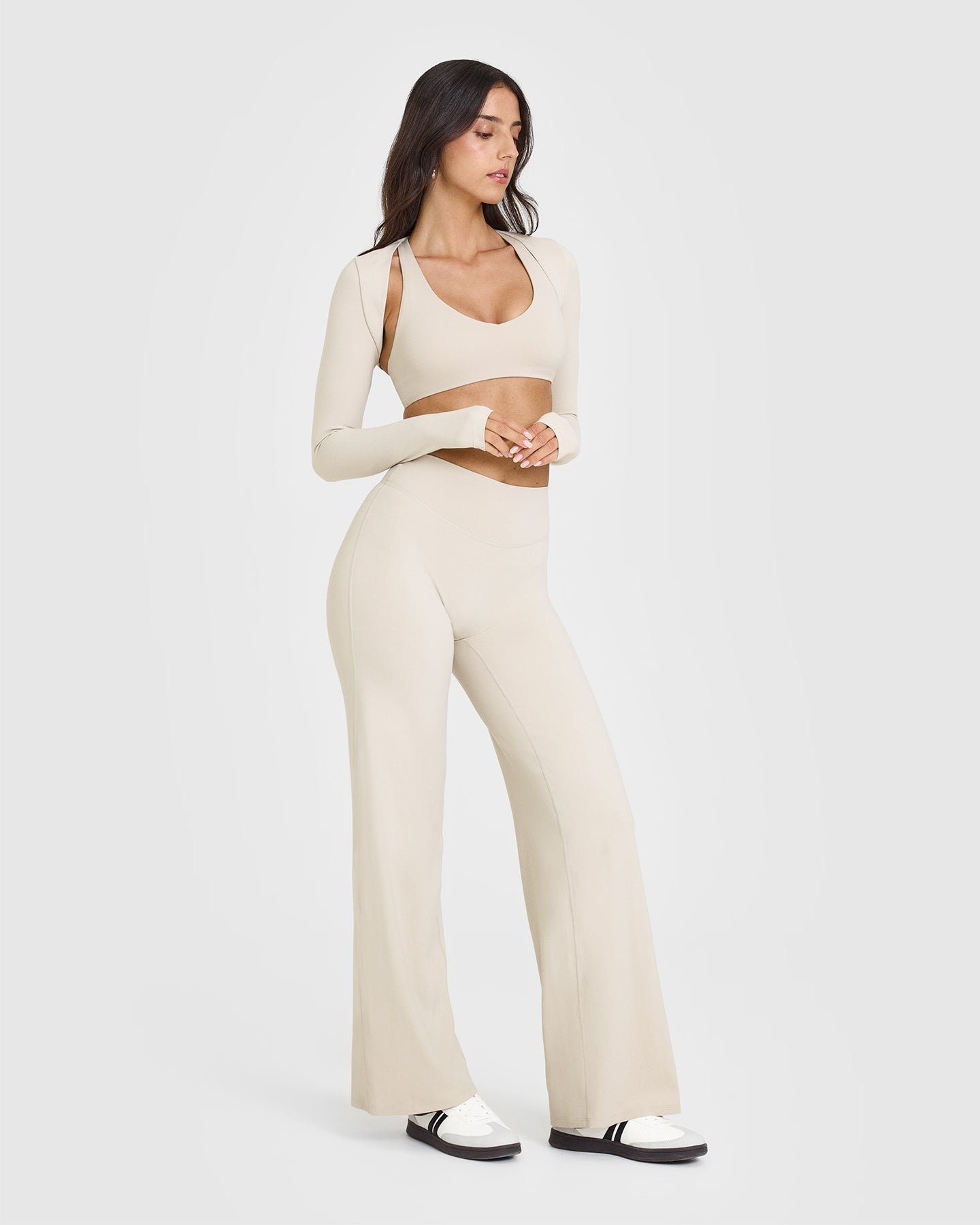 SoftMotion™ Long Sleeve Shrug for Women - Lightweight Stretchy Cardigan Cover Up in Sand Beige | Perfect for Layering, Office Wear & Casual Outfits
