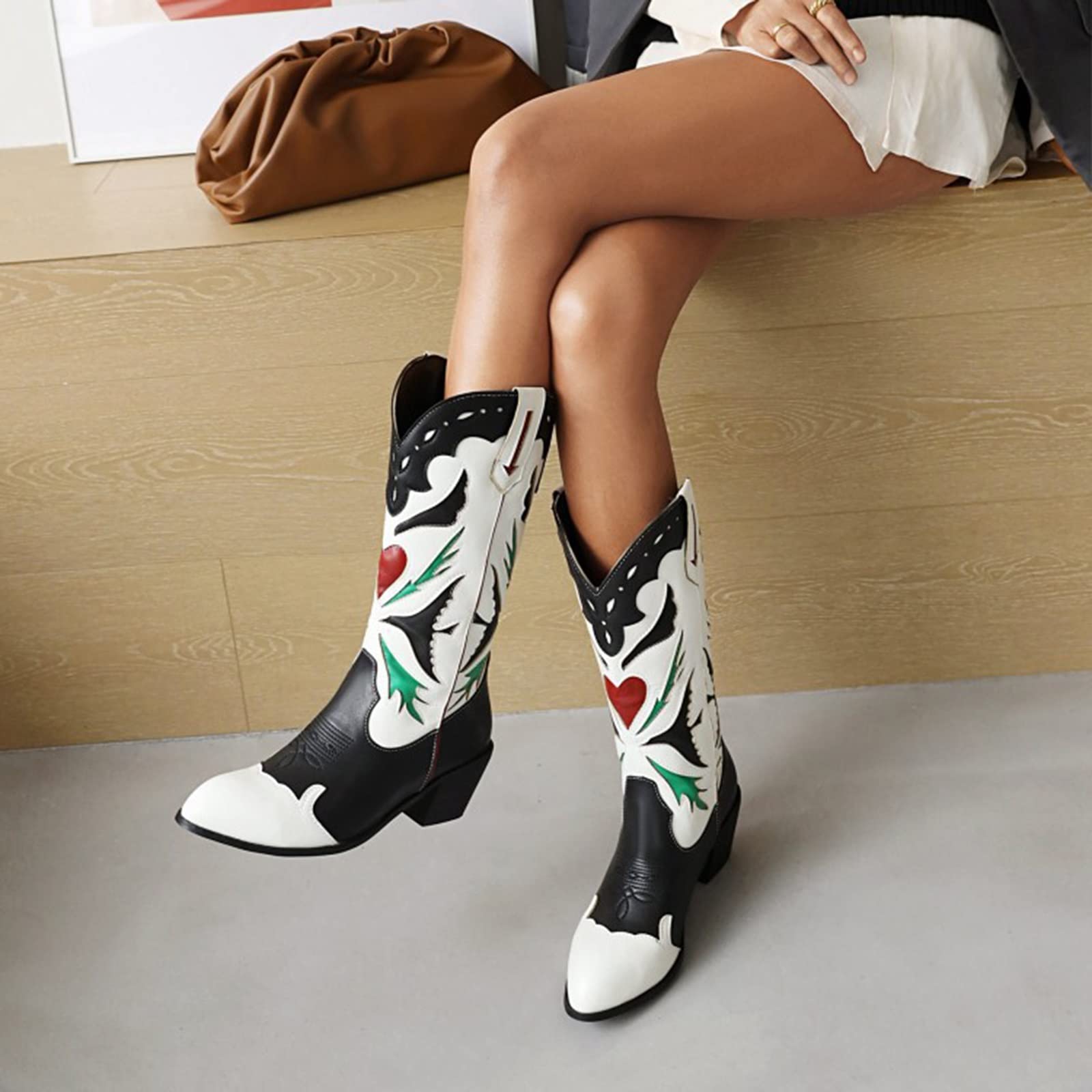 Women's Cowboy Boots with Chunky Heel - Embroidered Square Toe Western Cowgirl Boots (Black, Size 5.5 US) | Perfect for Country Dancing, Rodeos & Western Fashion